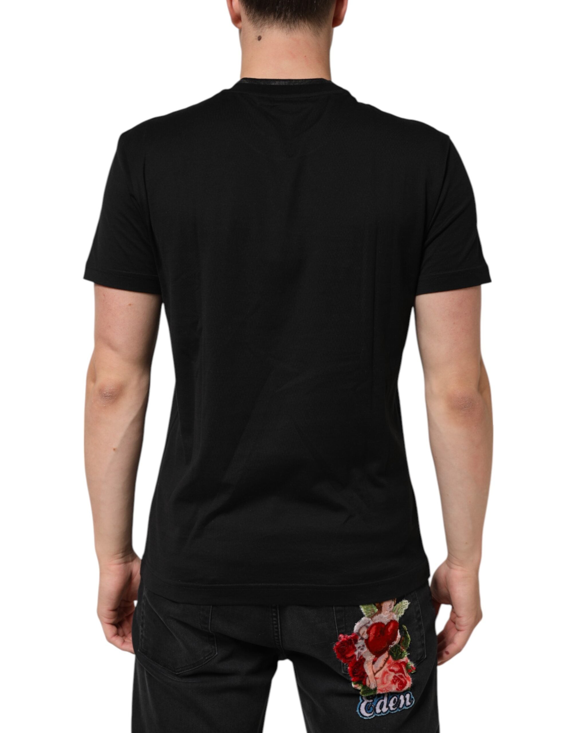 Camiseta de algodón negra Dolce & Gabbana con el logotipo DG bordado en el bolsillo-4