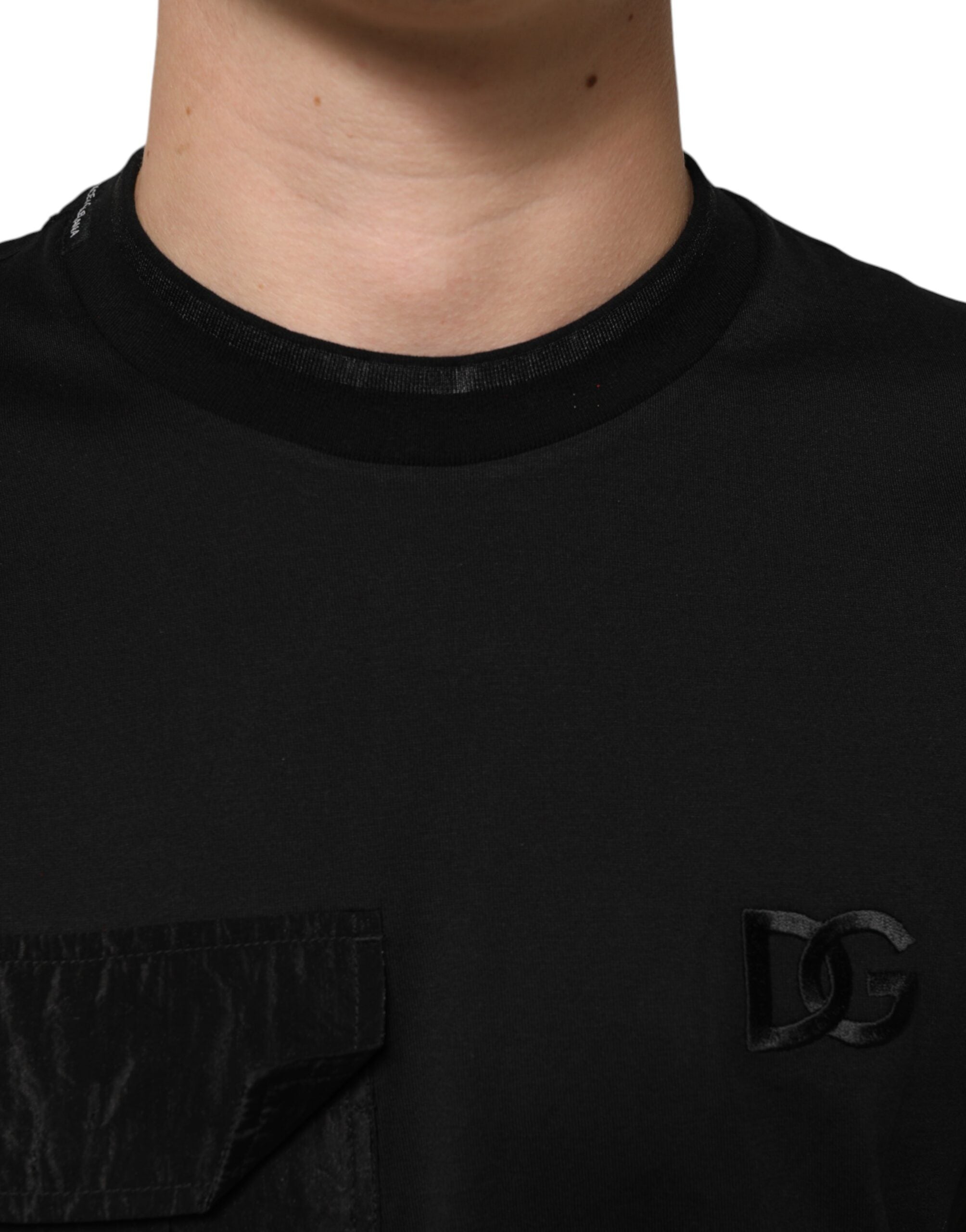 Camiseta de algodón negra Dolce & Gabbana con el logotipo DG bordado en el bolsillo-5