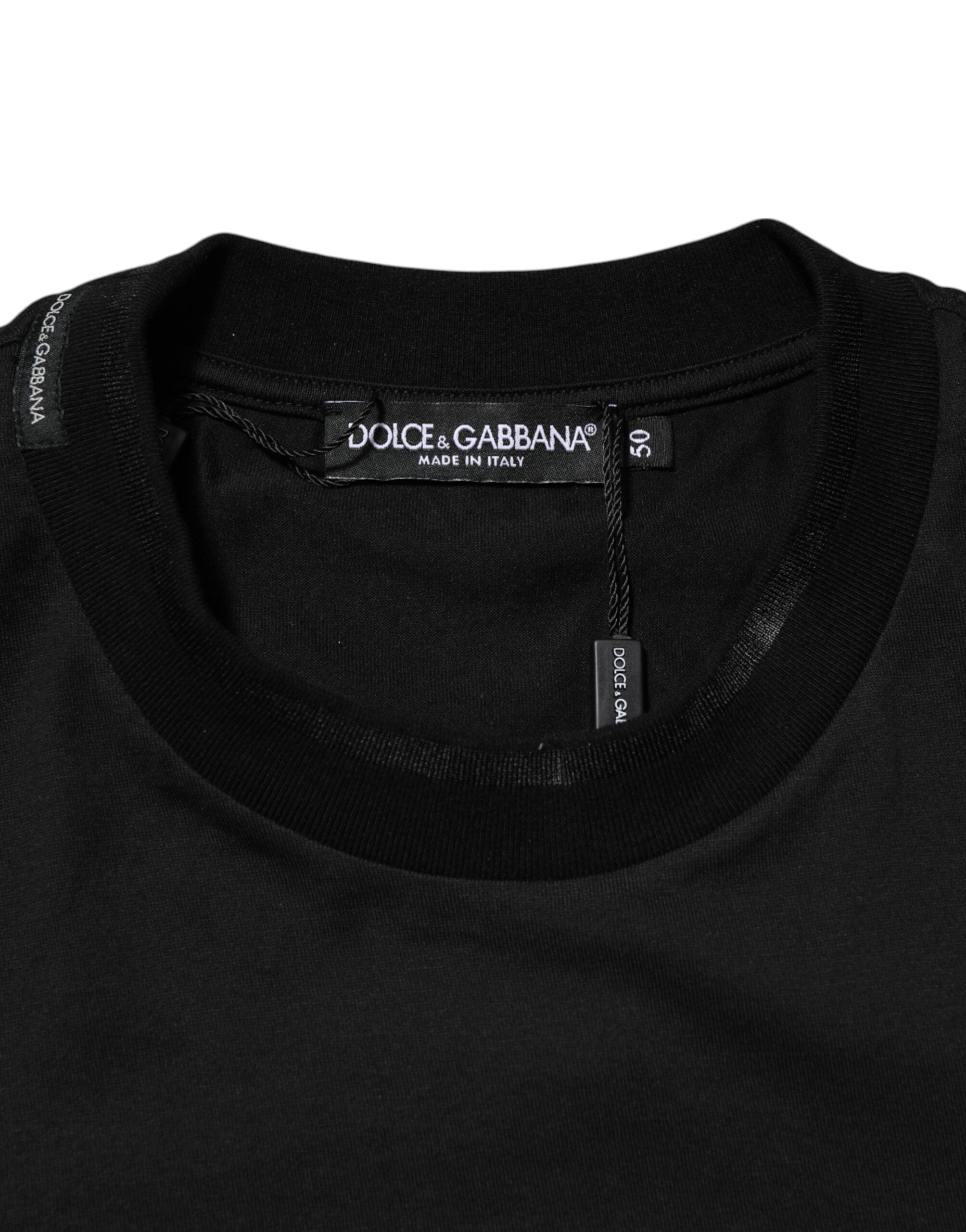 Camiseta de algodón negra Dolce & Gabbana con el logotipo DG bordado en el bolsillo-6