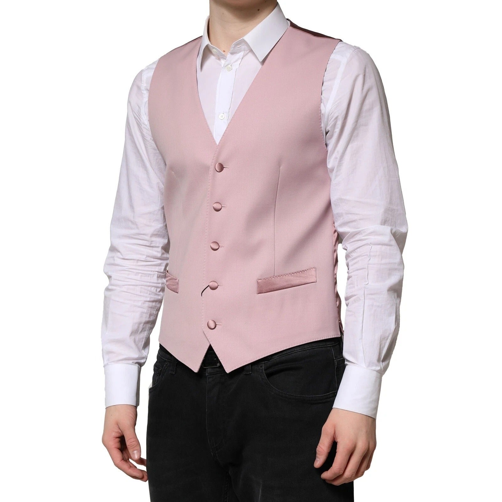 Dolce & Gabbana Pink Wool Dress Formal Men's Vest-2