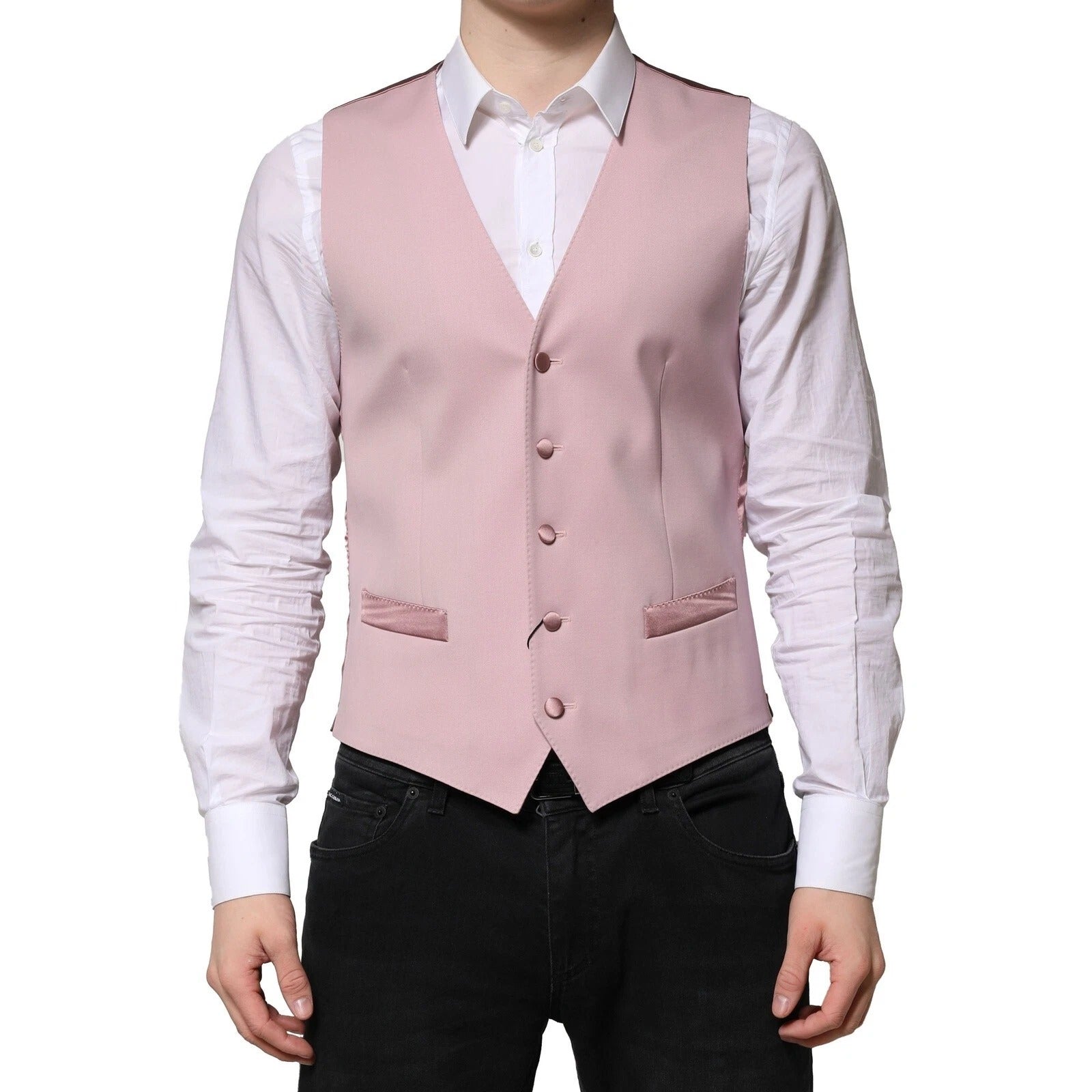 Dolce & Gabbana Pink Wool Dress Formal Men's Vest-1