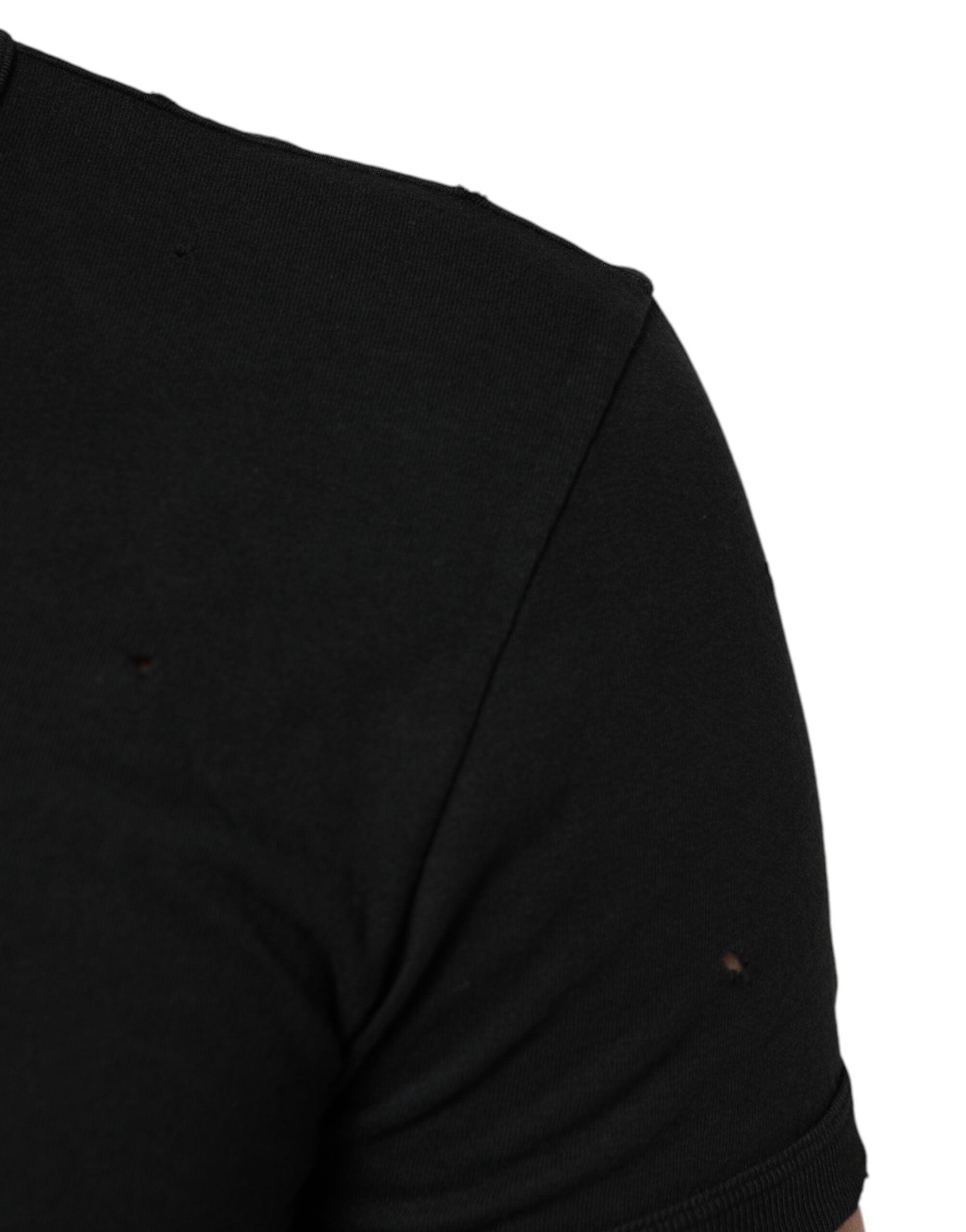 Dolce & Gabbana Black V-neck cotton t-shirt with a distressed logo for men-6