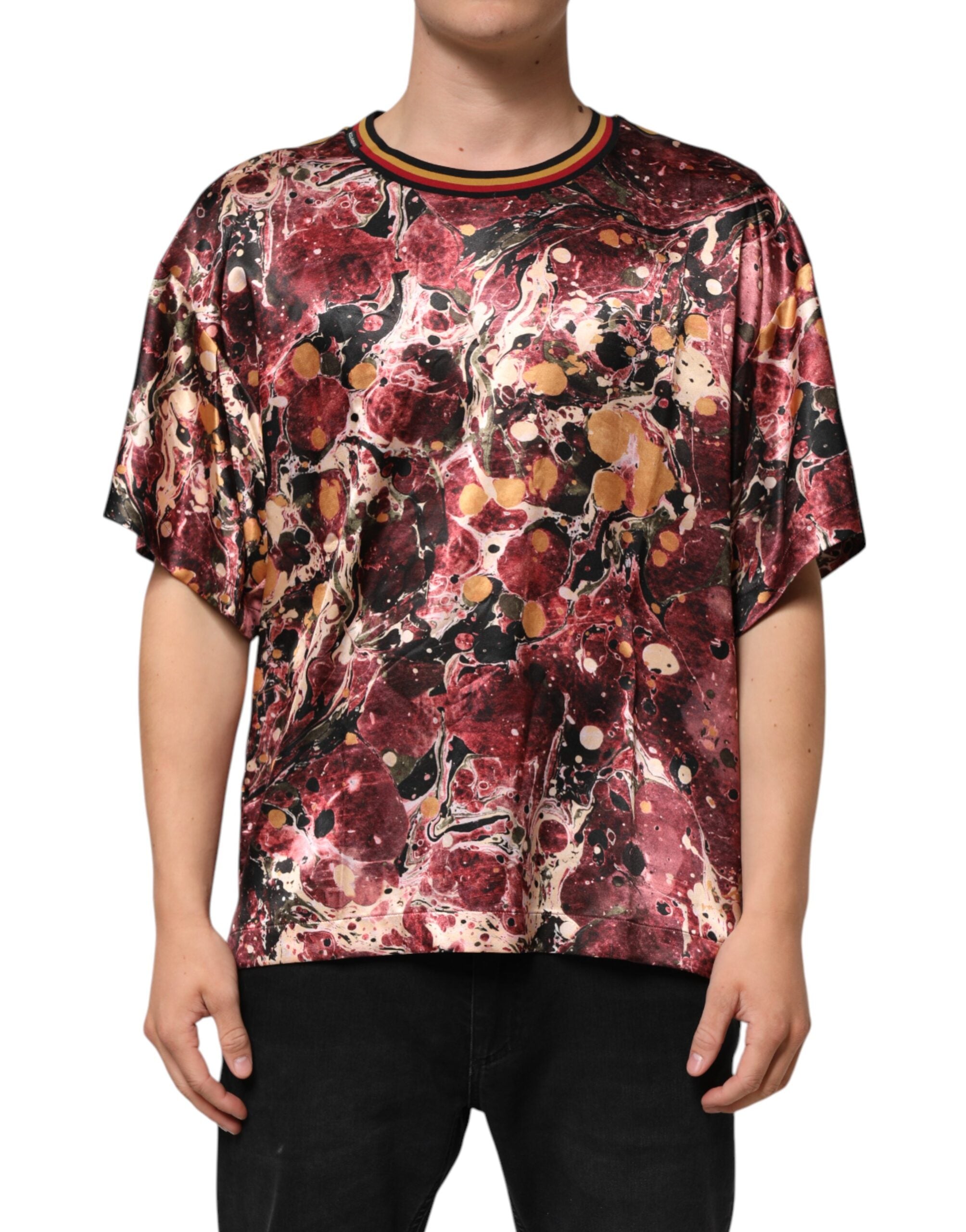 Dolce & Gabbana Mehrfarbiges Polyester-T-Shirt mit Marmordruck in Übergröße-1