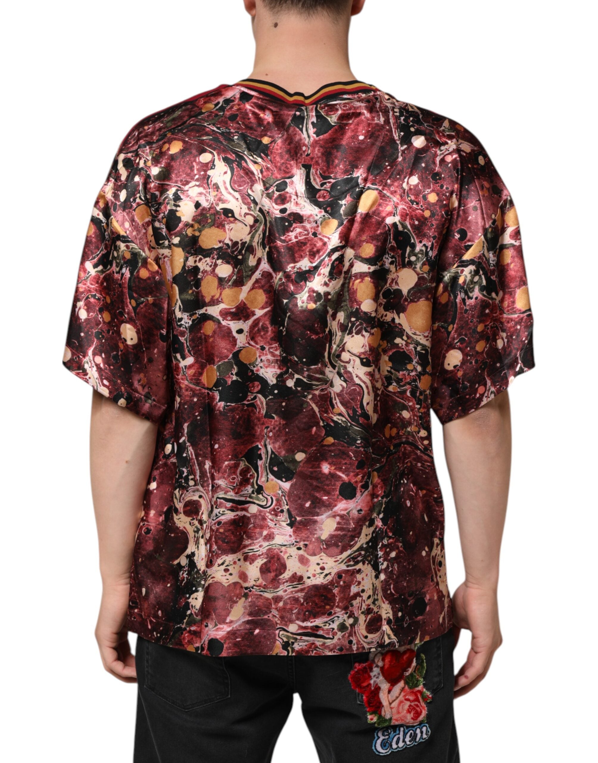 Dolce & Gabbana Mehrfarbiges Polyester-T-Shirt mit Marmordruck in Übergröße-4