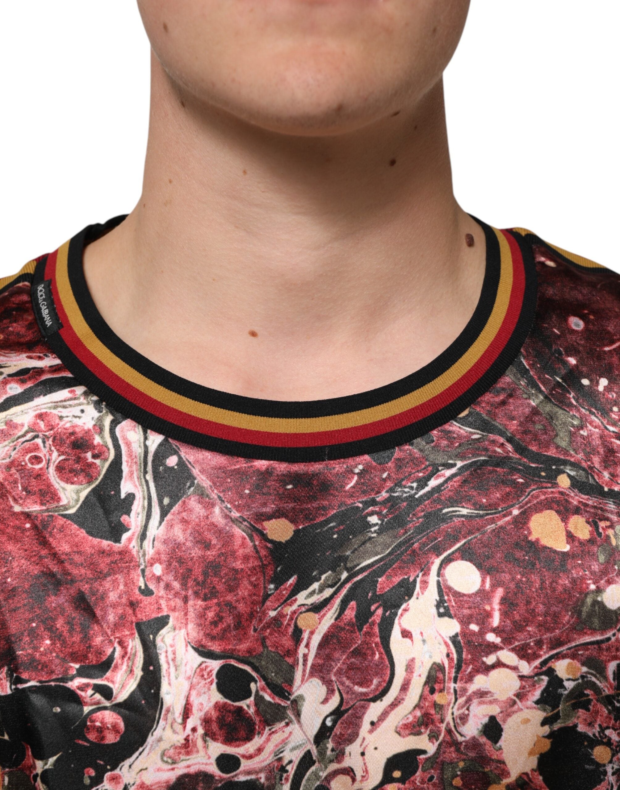 Dolce & Gabbana Mehrfarbiges Polyester-T-Shirt mit Marmordruck in Übergröße-5
