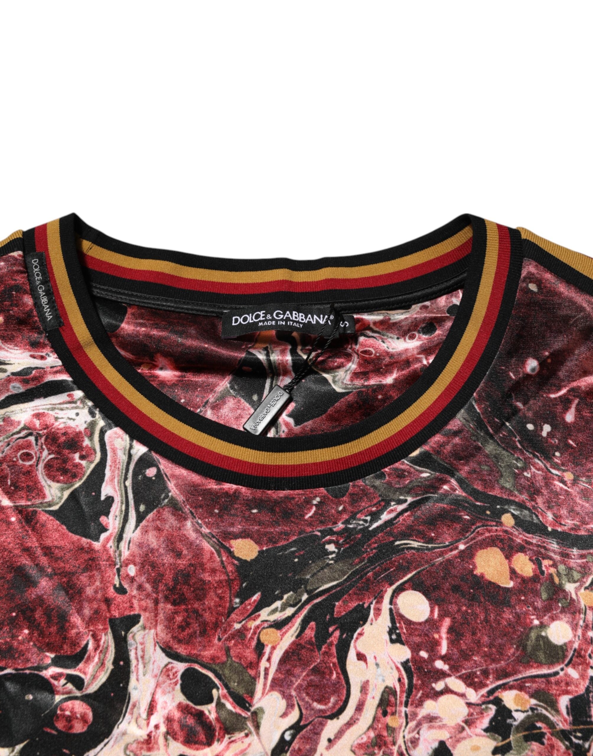 Dolce & Gabbana Mehrfarbiges Polyester-T-Shirt mit Marmordruck in Übergröße-6