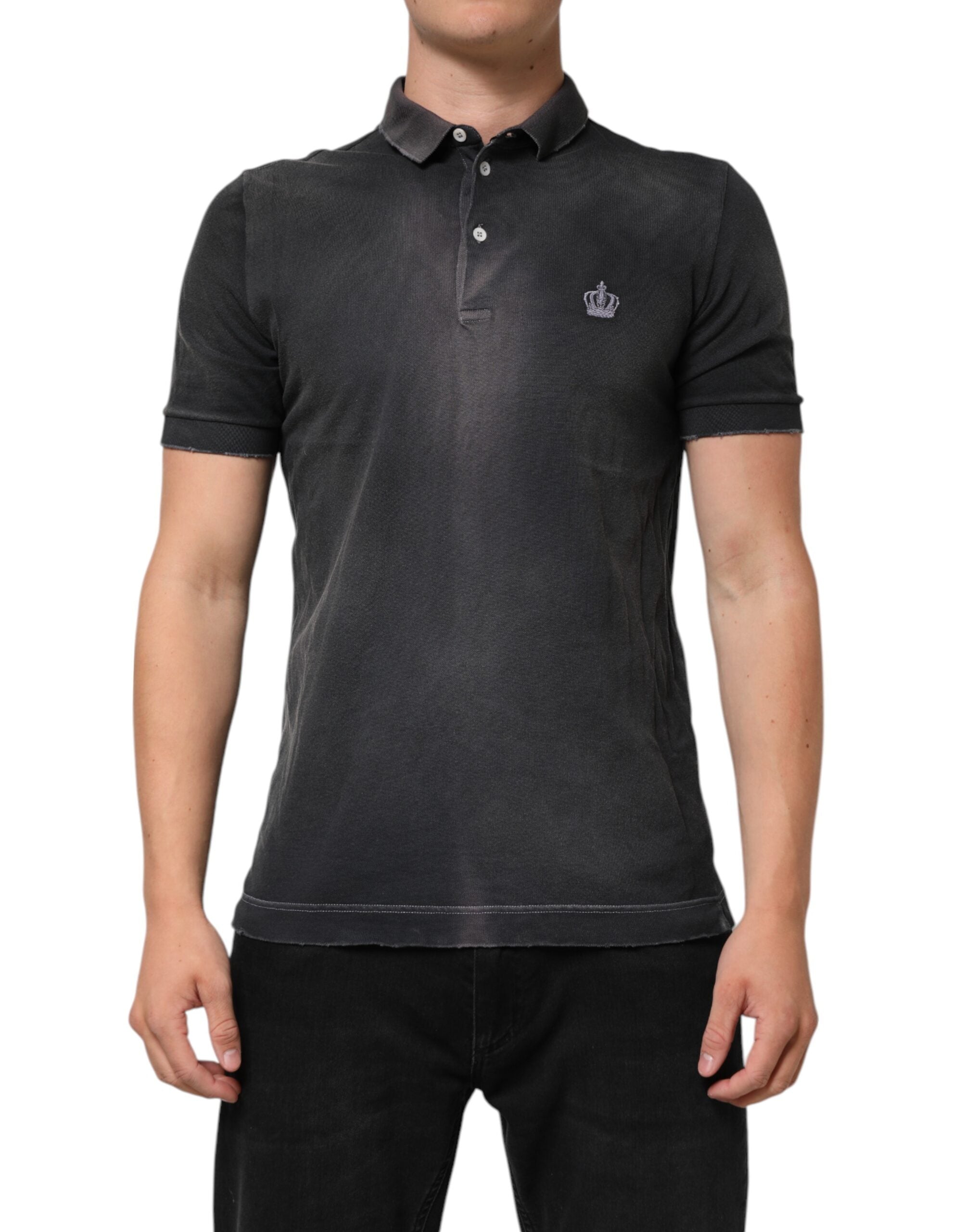 Polo de algodón gris con cuello de Dolce & Gabbana para hombre-2
