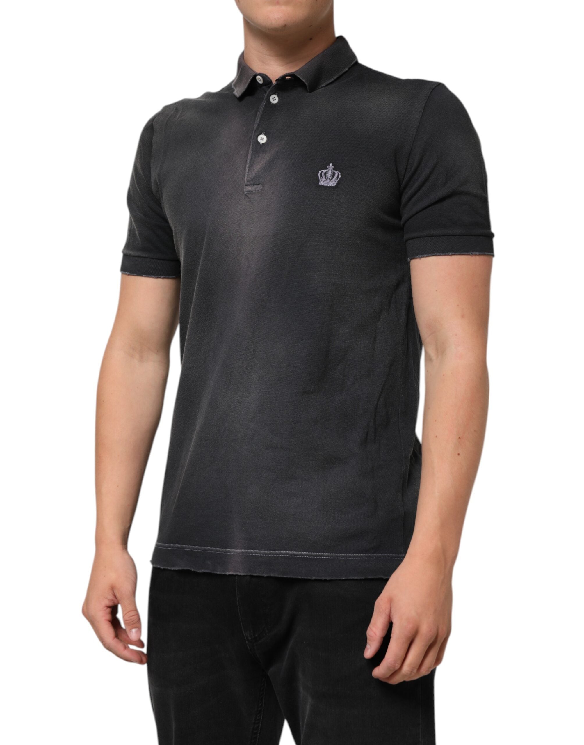 Polo de algodón gris con cuello de Dolce & Gabbana para hombre-3