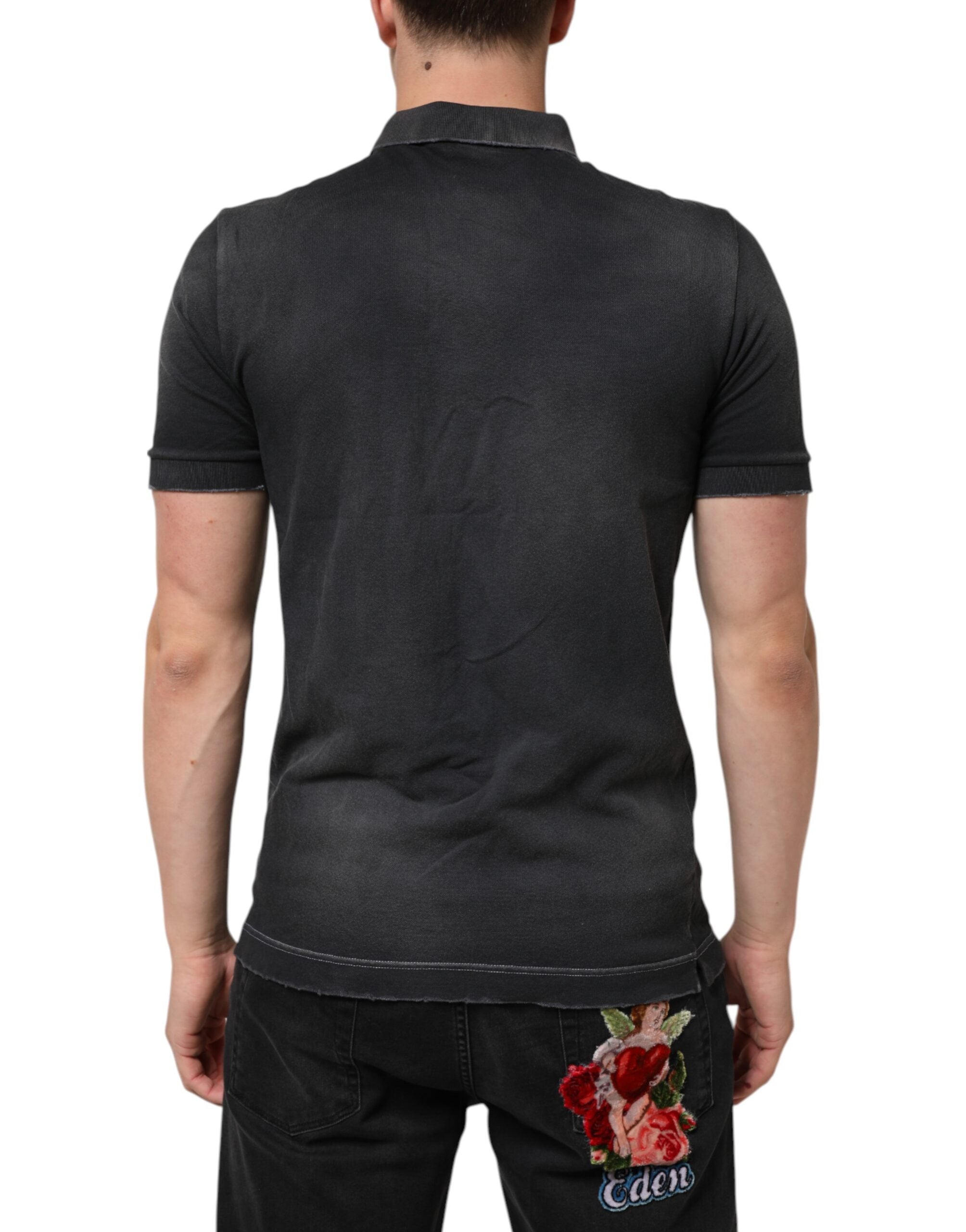 Polo de algodón gris con cuello de Dolce & Gabbana para hombre-4