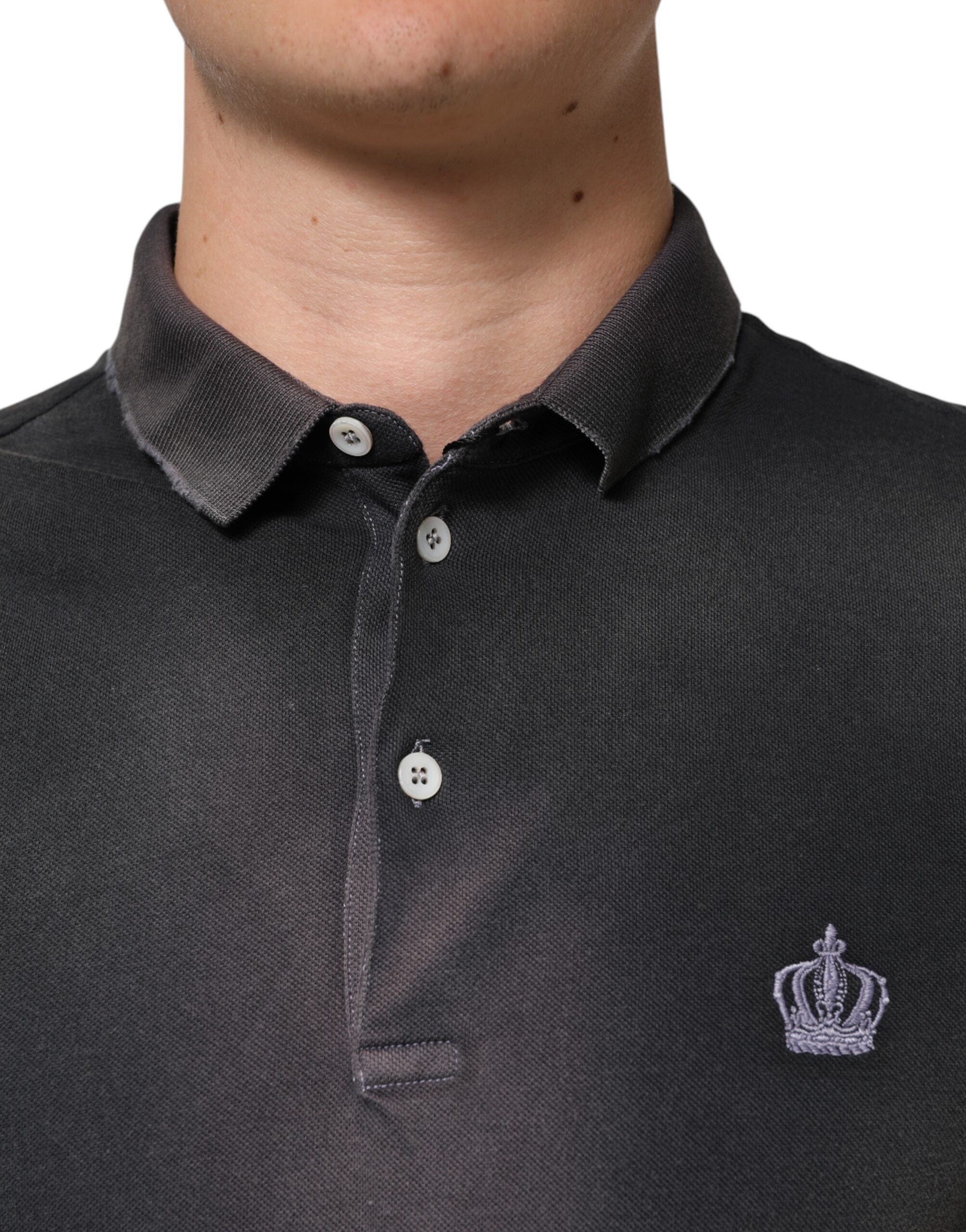 Polo de algodón gris con cuello de Dolce & Gabbana para hombre-5