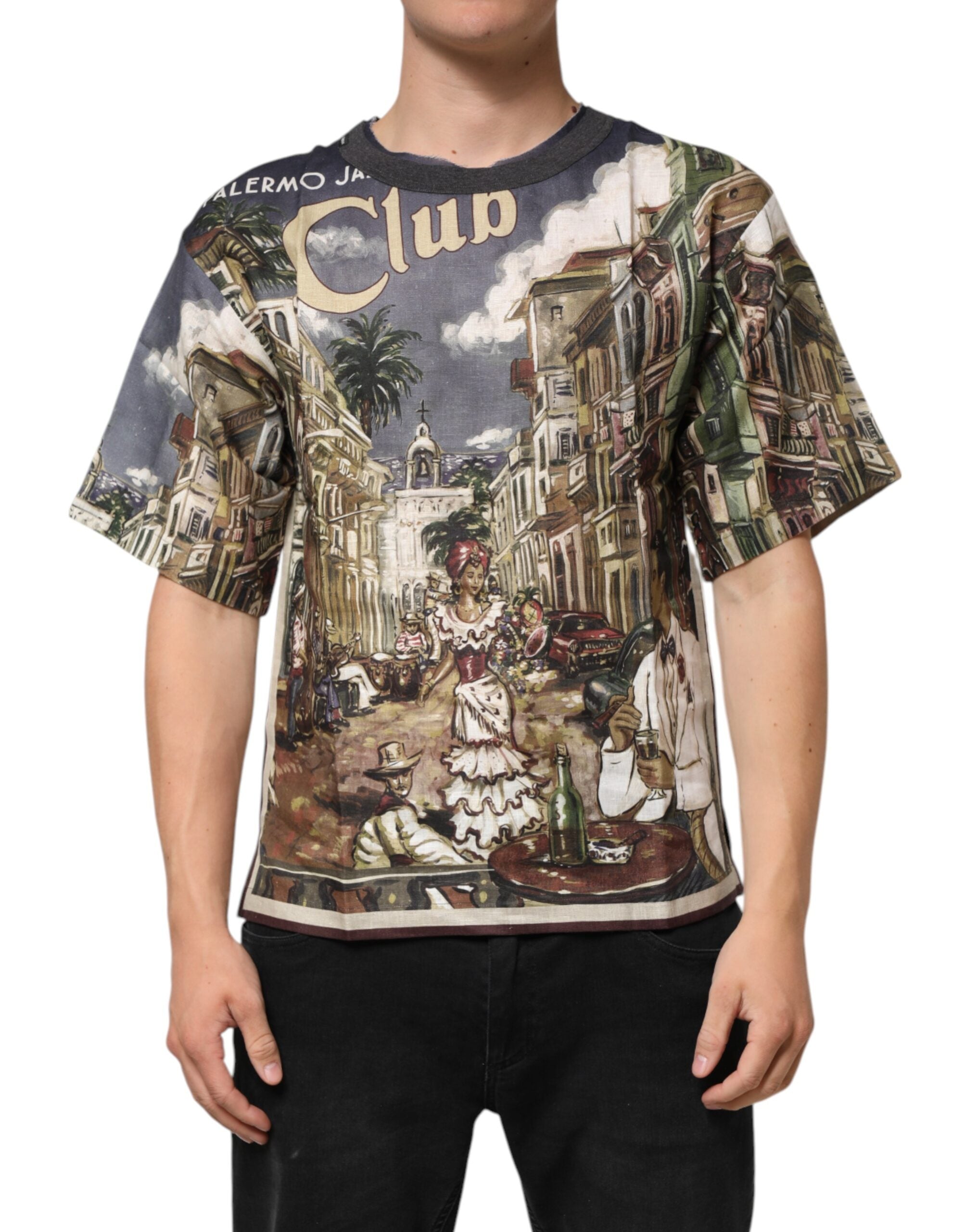 Dolce & Gabbana Palermo Jazz Club Leinen-T-Shirt mit Rundhalsausschnitt für Männer-1