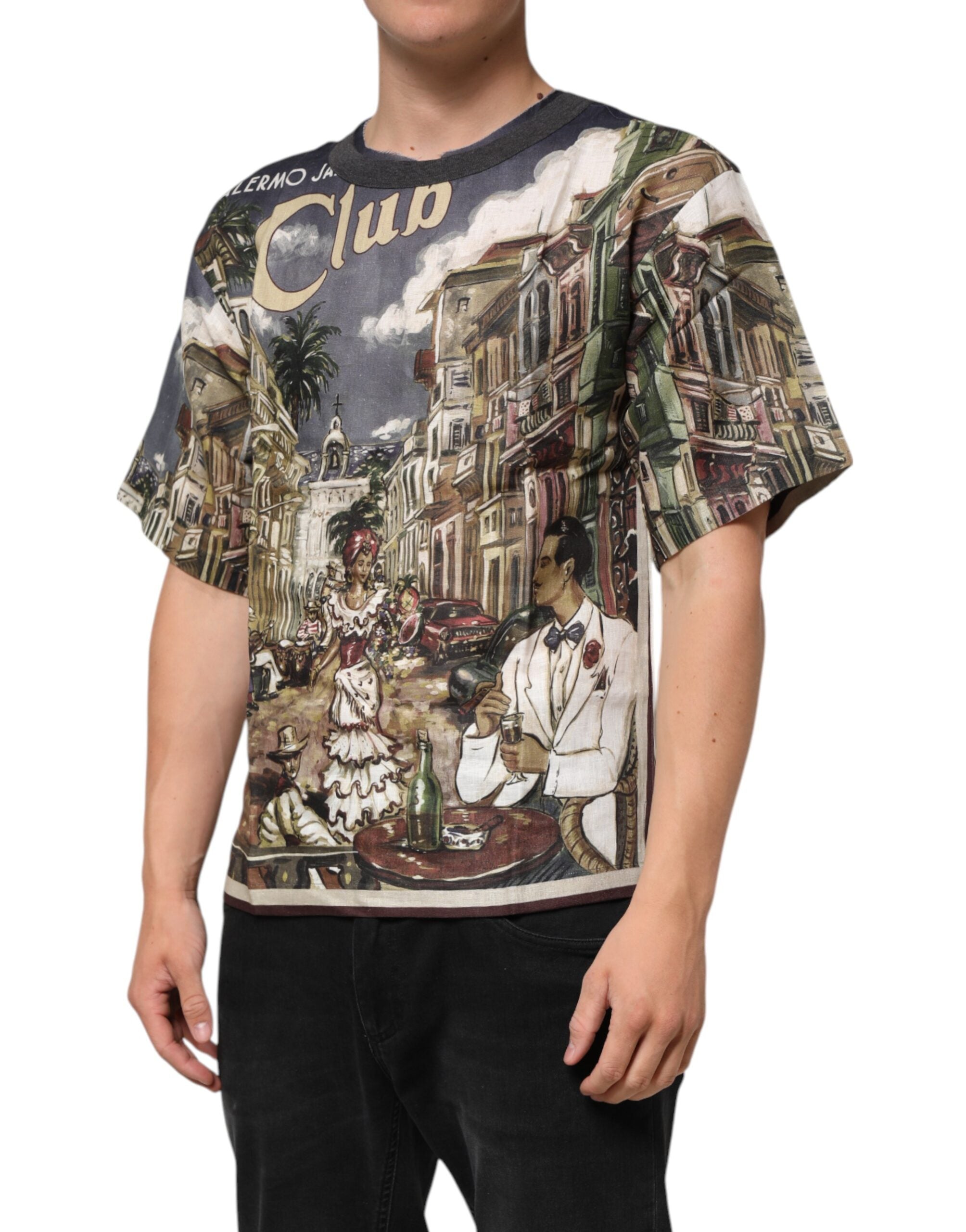Dolce & Gabbana Palermo Jazz Club Leinen-T-Shirt mit Rundhalsausschnitt für Männer-3