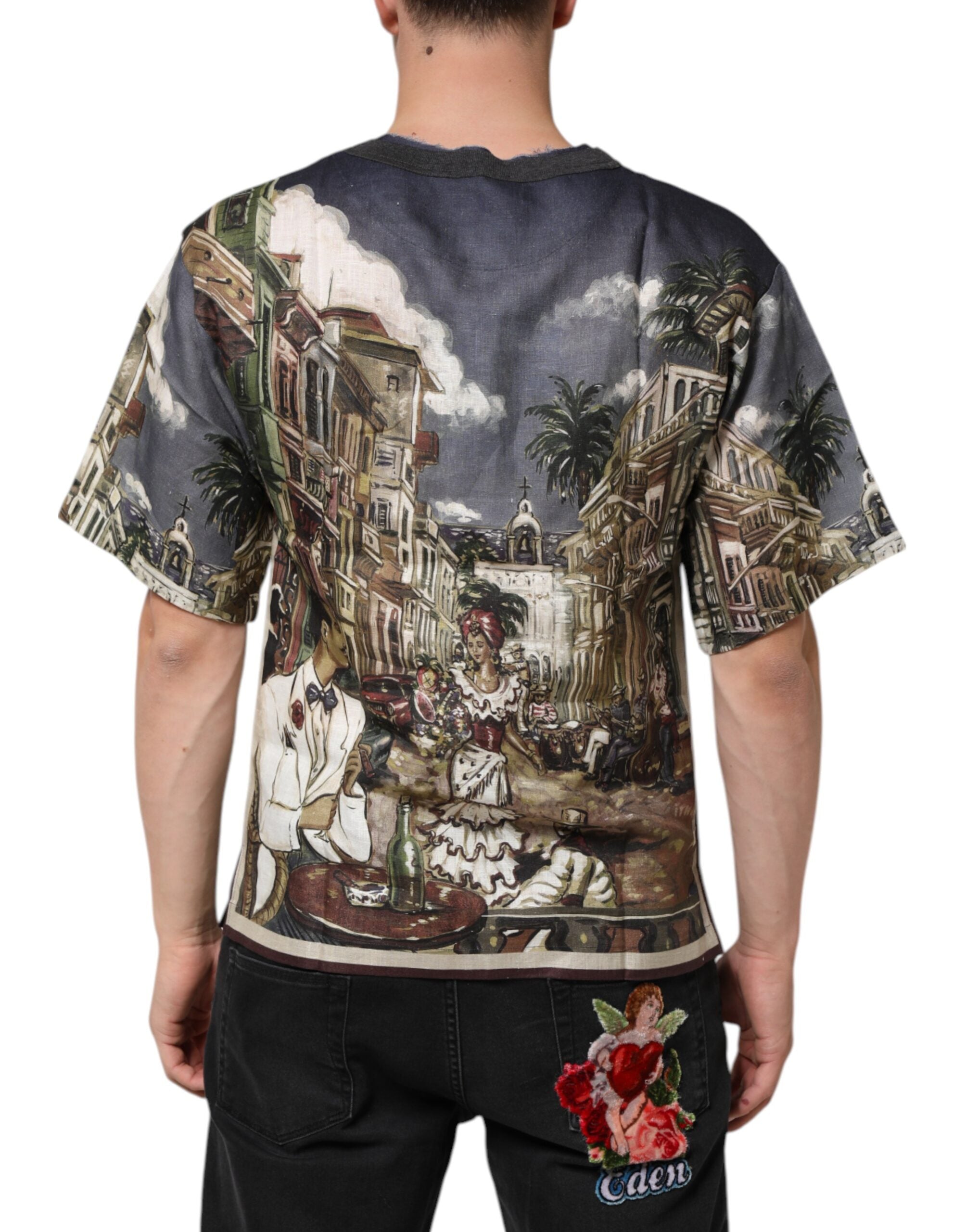 Dolce & Gabbana Palermo Jazz Club Leinen-T-Shirt mit Rundhalsausschnitt für Männer-4