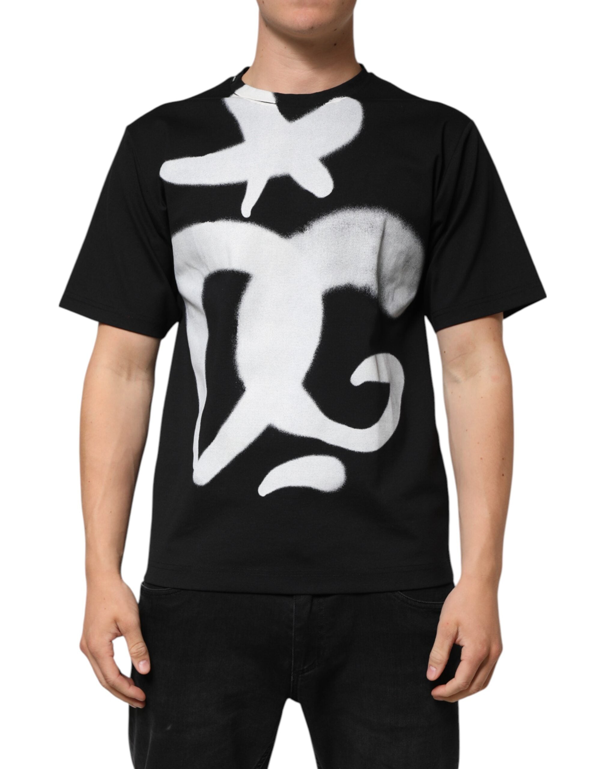 Dolce & Gabbana Schwarzes DG Logo Graffiti T-Shirt aus Baumwolle mit kurzen Ärmeln-1