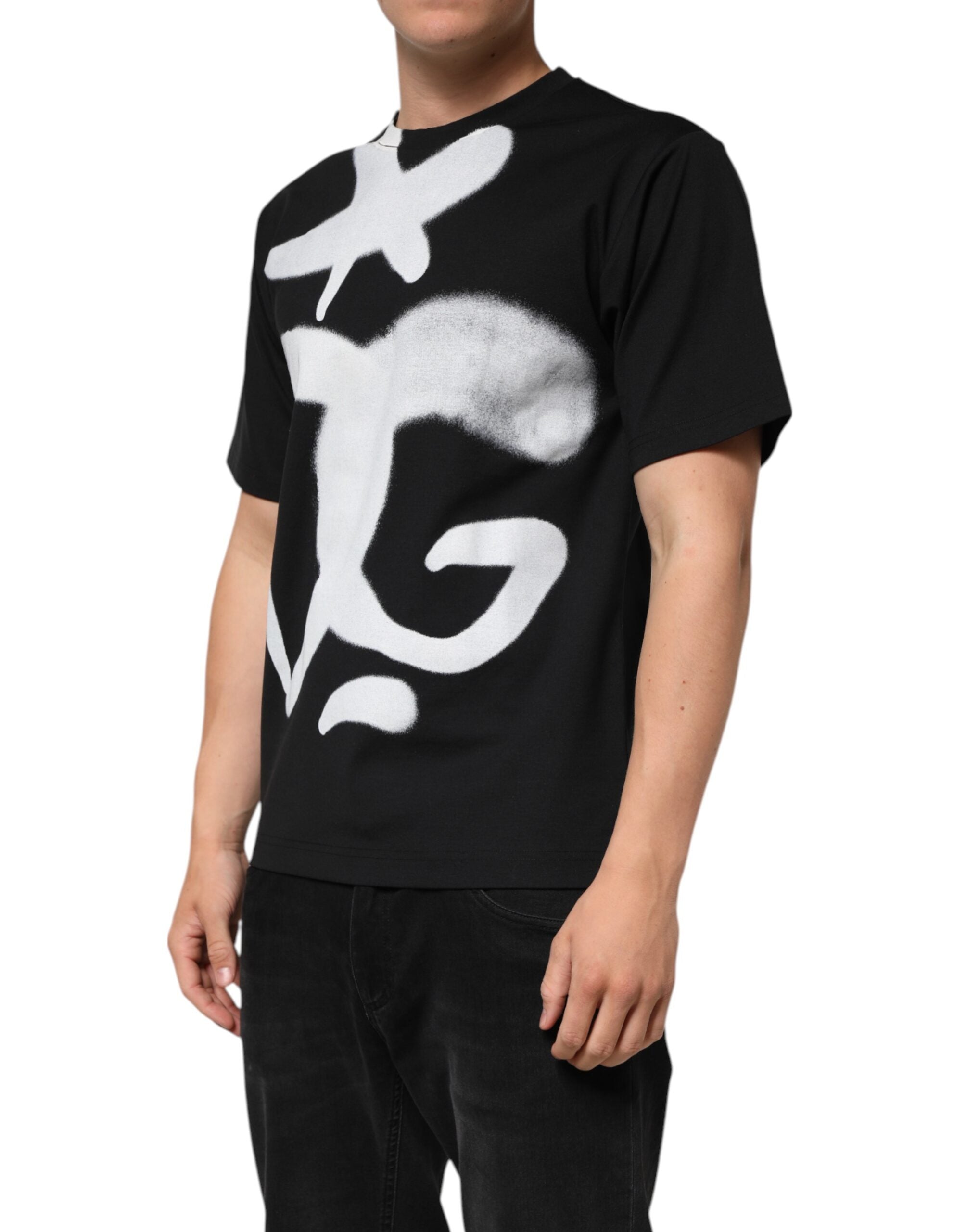 Dolce & Gabbana Schwarzes DG Logo Graffiti T-Shirt aus Baumwolle mit kurzen Ärmeln-3