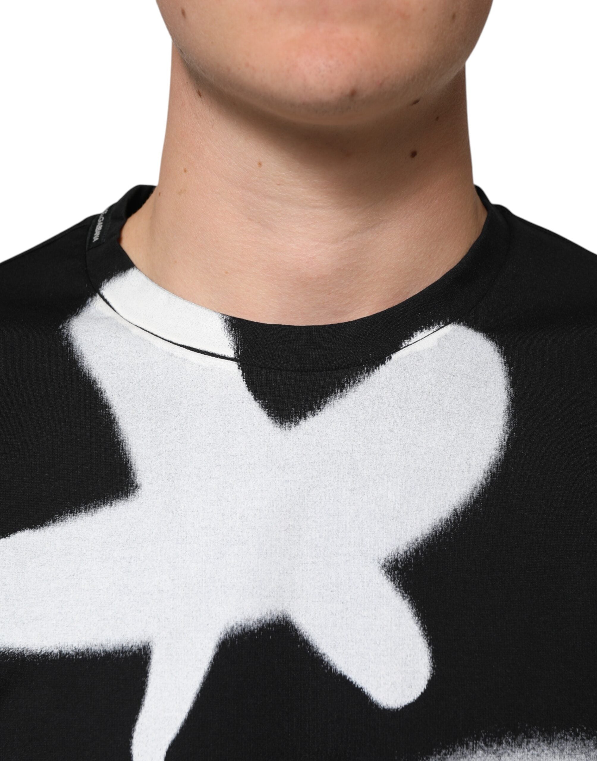Dolce & Gabbana Schwarzes DG Logo Graffiti T-Shirt aus Baumwolle mit kurzen Ärmeln-5