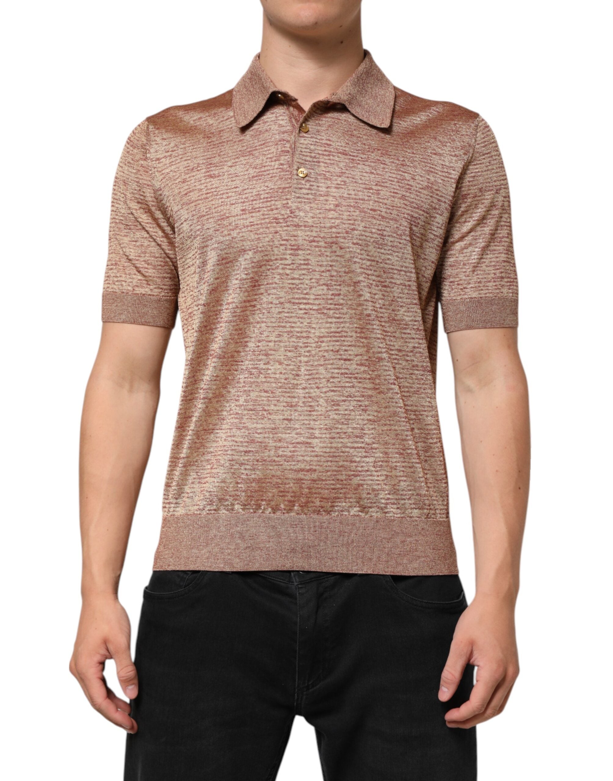 Dolce & Gabbana brown short-sleeved polo shirt in textured silk