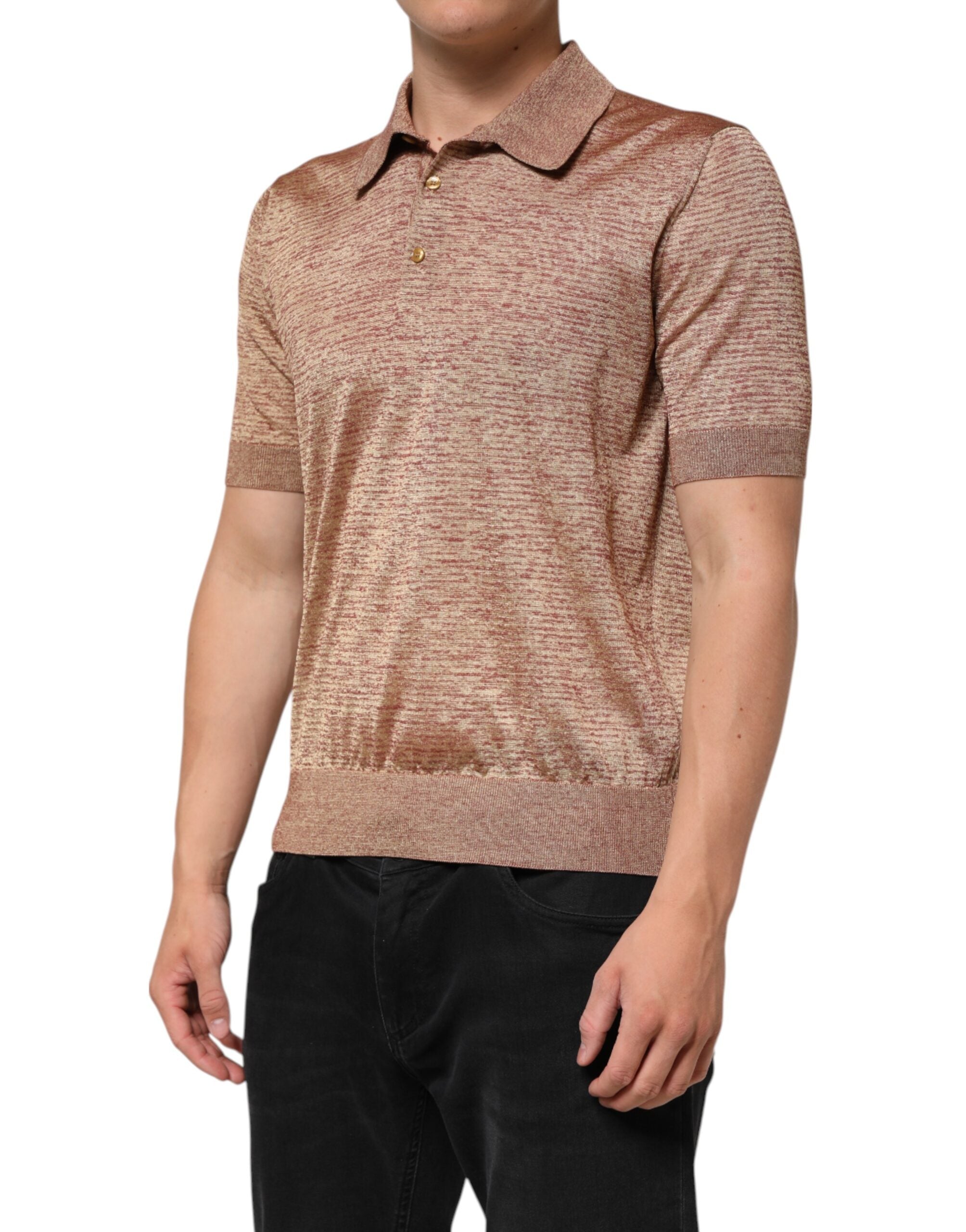 Dolce & Gabbana brown short-sleeved polo shirt in textured silk-3