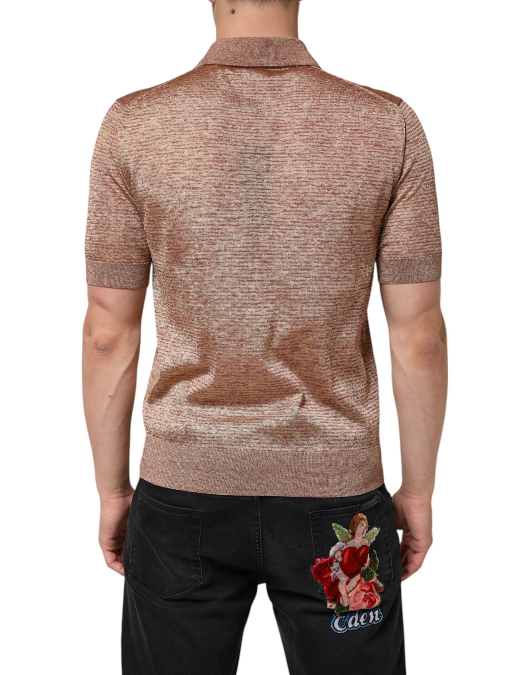 Dolce & Gabbana brown short-sleeved polo shirt in textured silk-4