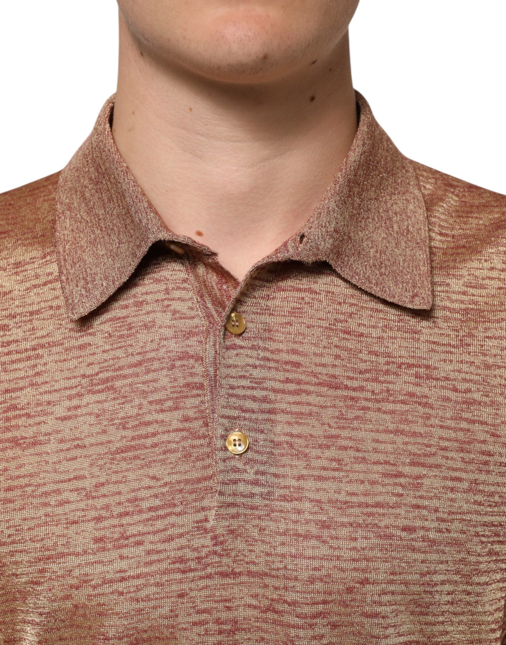 Dolce & Gabbana brown short-sleeved polo shirt in textured silk-5
