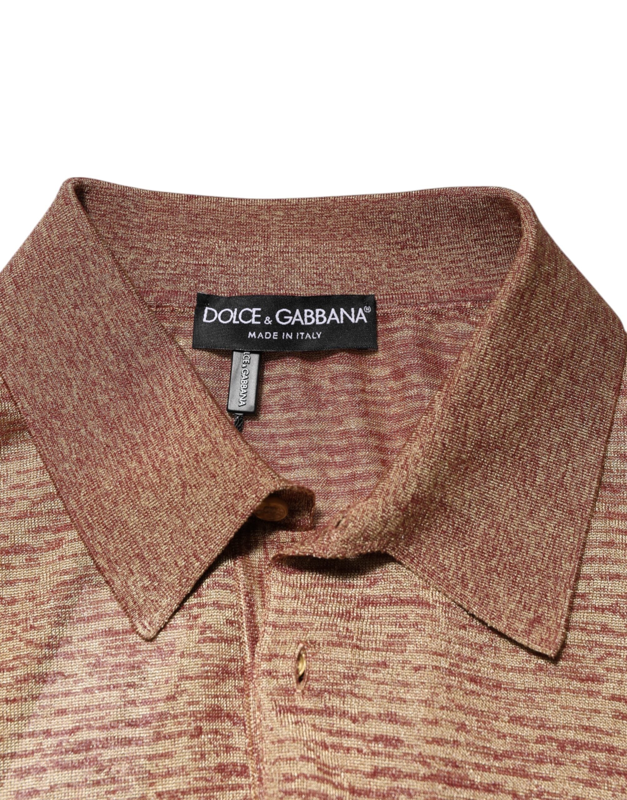 Dolce & Gabbana brown short-sleeved polo shirt in textured silk-7