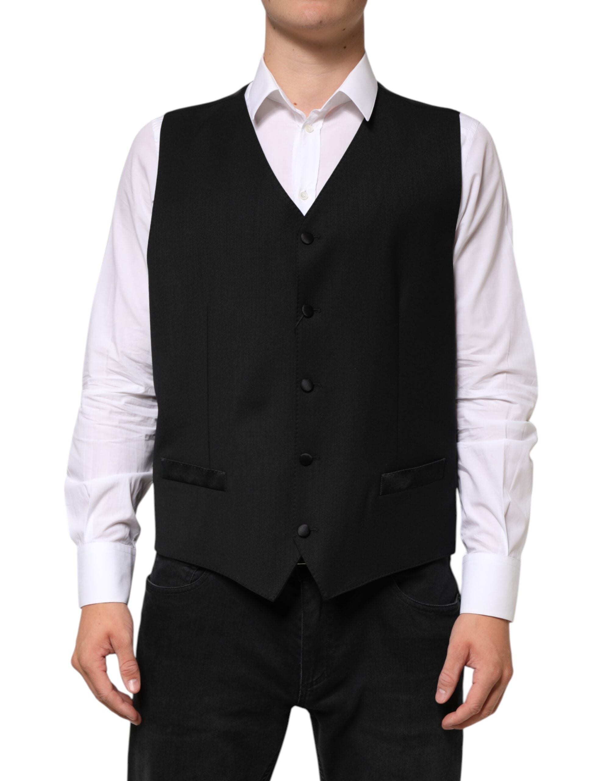 Dolce & Gabbana Schwarz Wolle Kleid Formal Männer Weste Weste-2