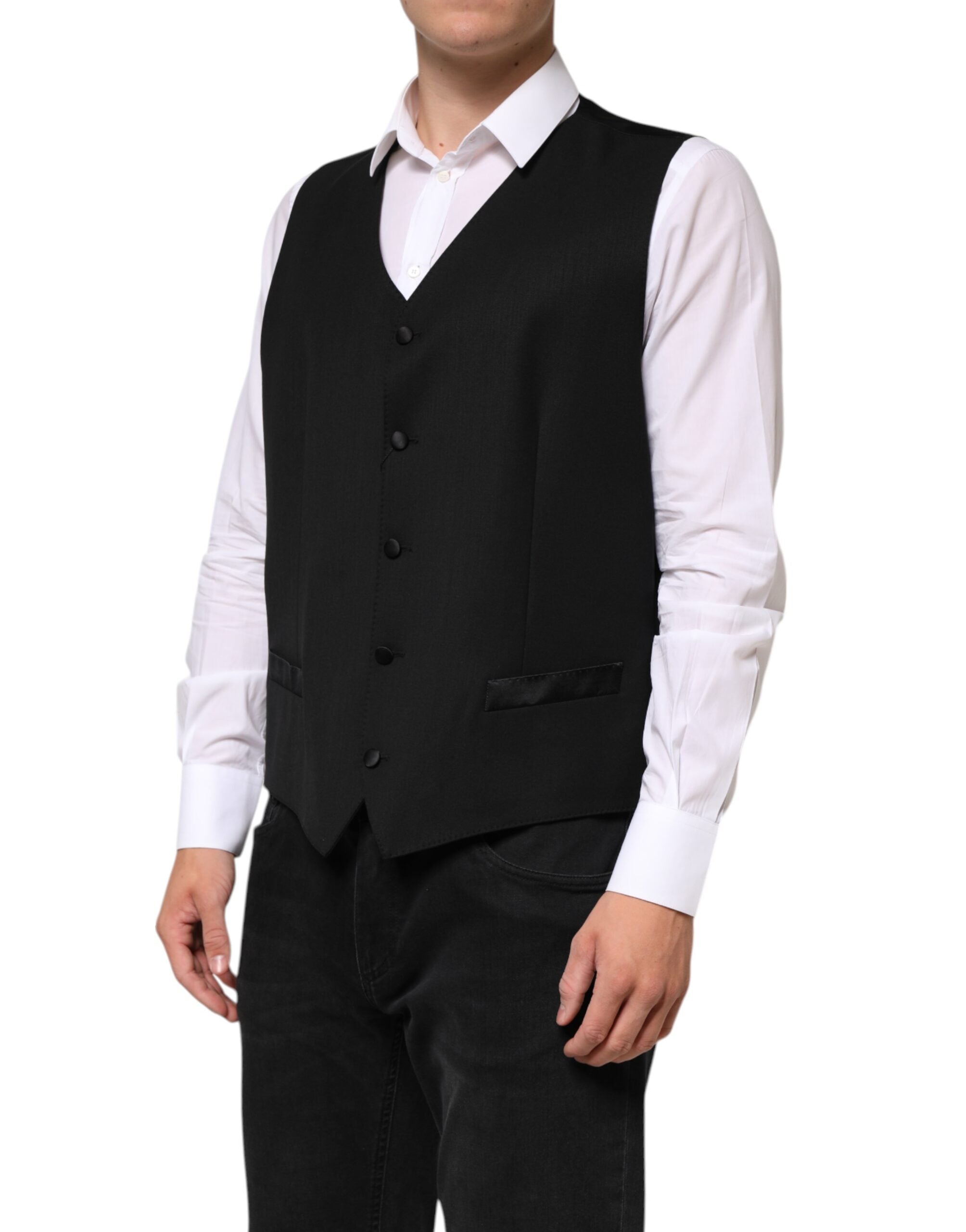Dolce & Gabbana Schwarz Wolle Kleid Formal Männer Weste Weste-3