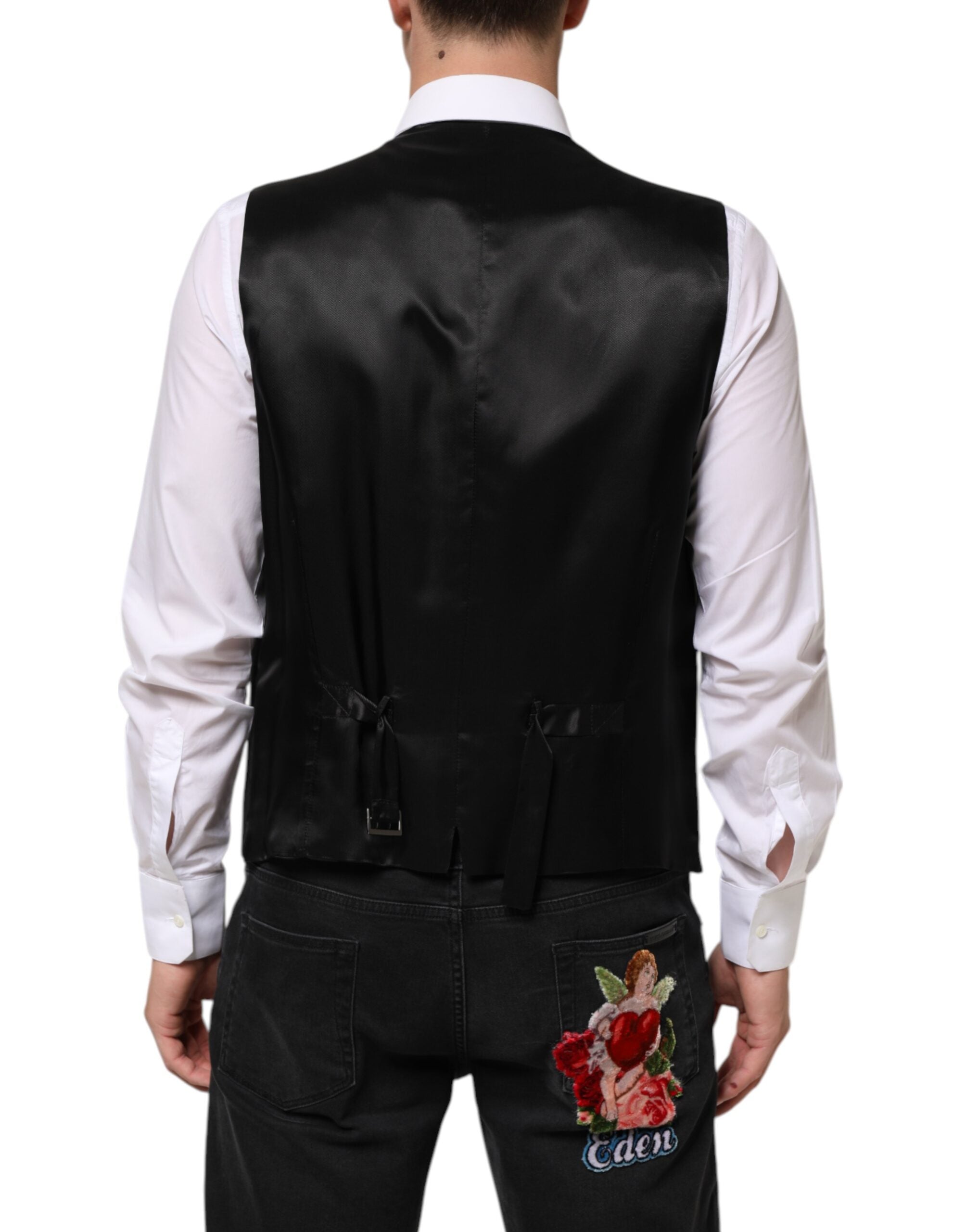 Dolce & Gabbana Schwarz Wolle Kleid Formal Männer Weste Weste-4