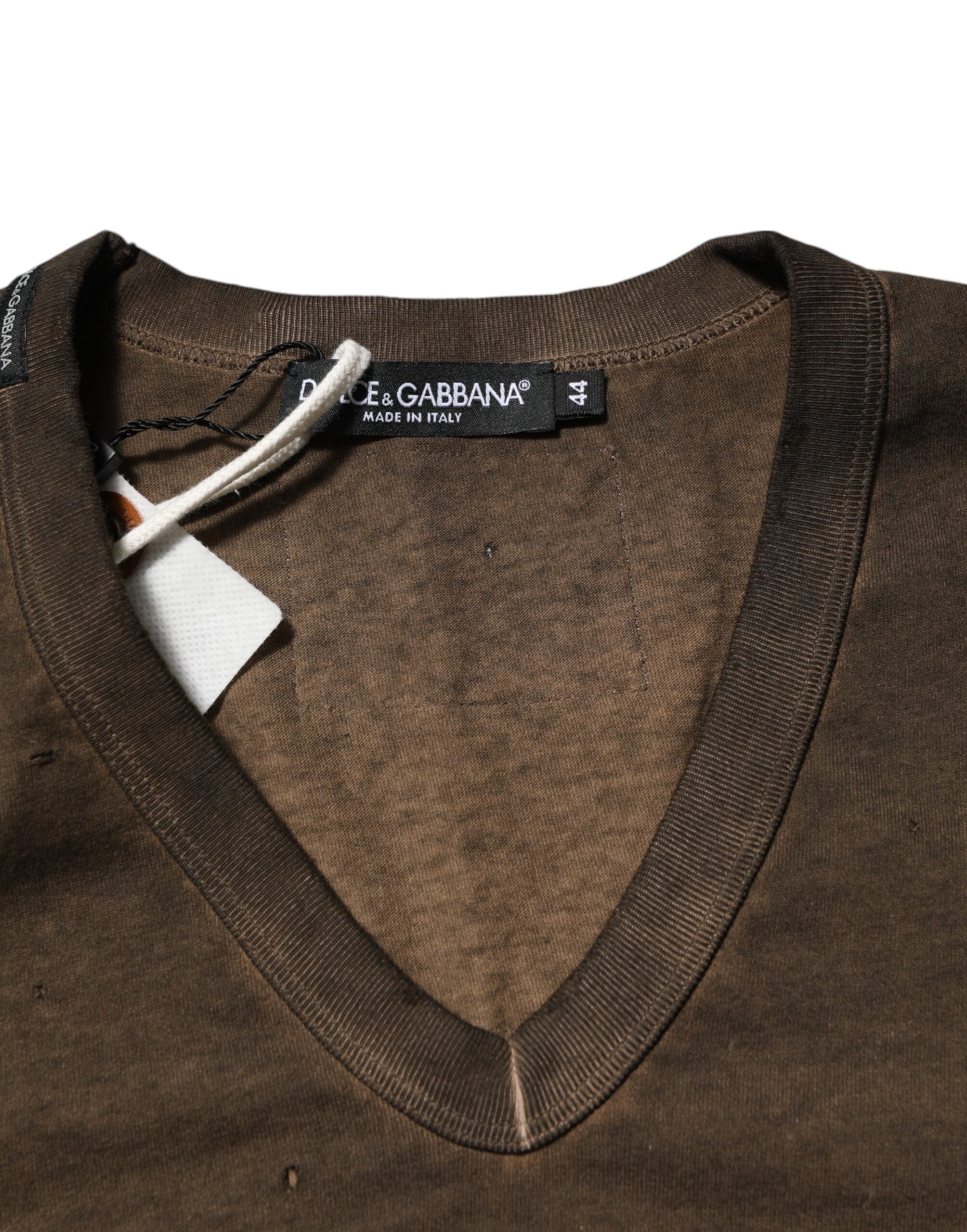 Dolce & Gabbana Dunkelbraunes T-Shirt mit zerfetztem Logo aus Baumwolle für Männer-7