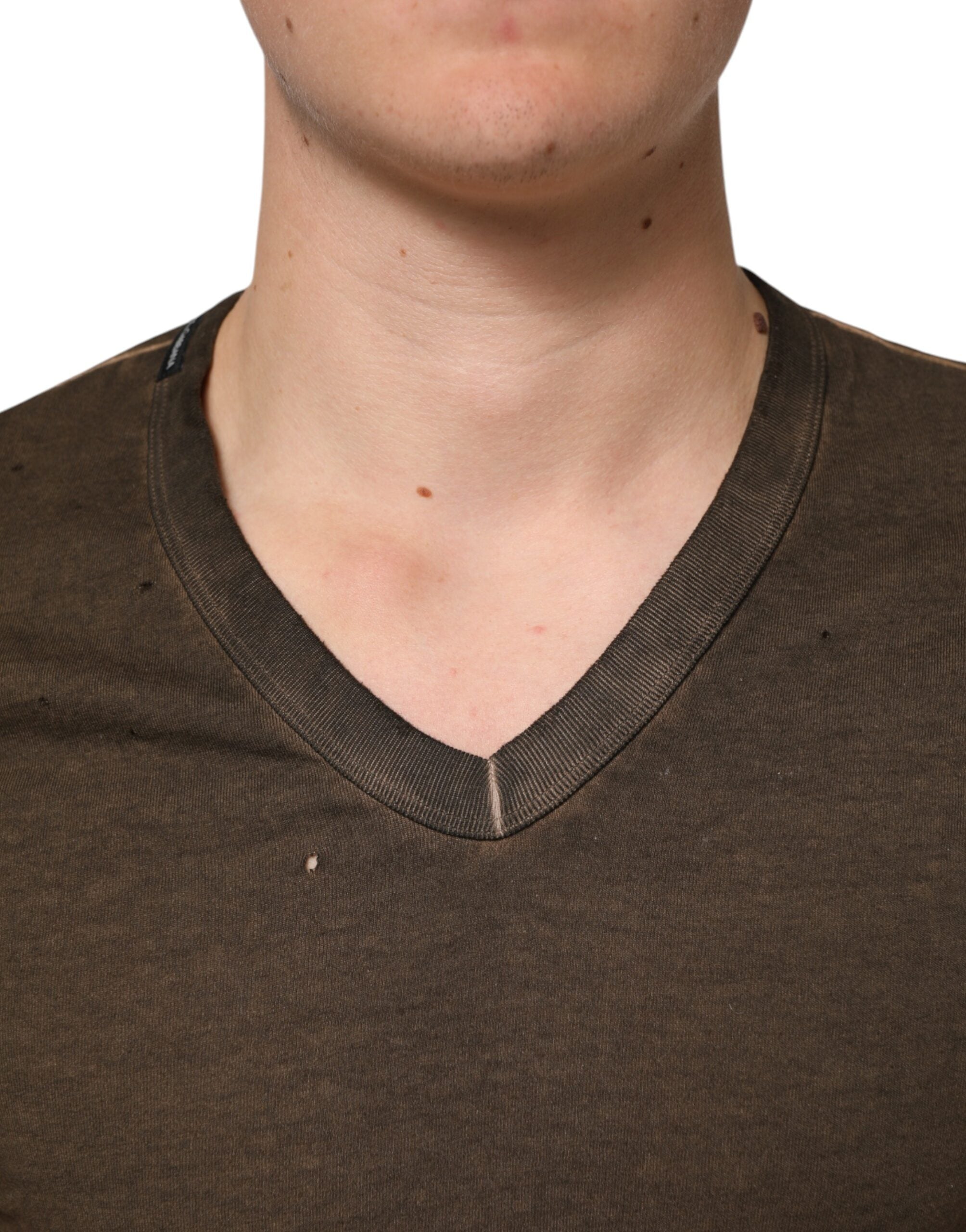 Dolce & Gabbana Dunkelbraunes T-Shirt mit zerfetztem Logo aus Baumwolle für Männer-5
