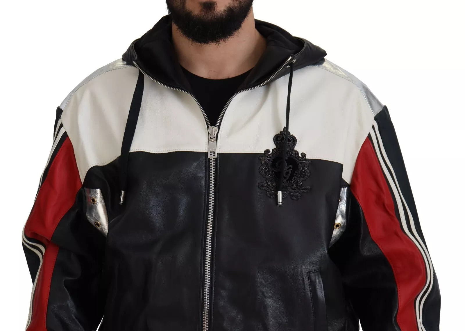 Dolce & Gabbana Black Leather Hooded Blouson Jacket-5