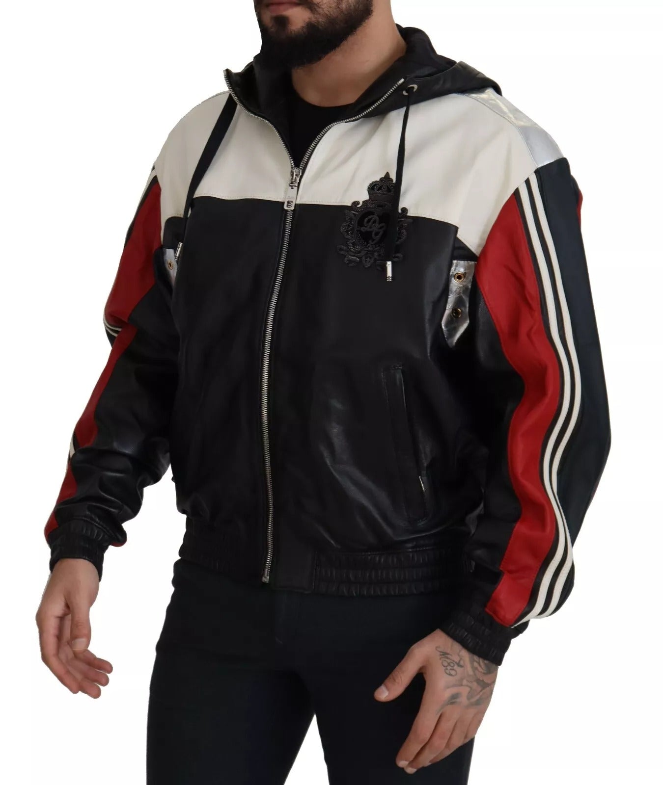 Dolce & Gabbana Black Leather Hooded Blouson Jacket-3