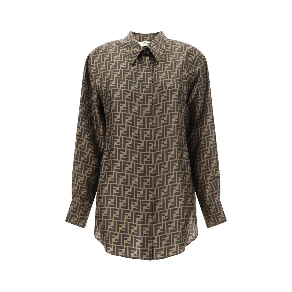 Blusa de seda marrón Fendi con estampado-1