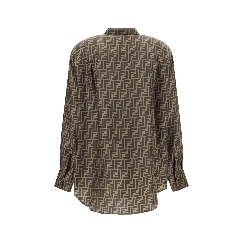 Blusa de seda marrón Fendi con estampado-2