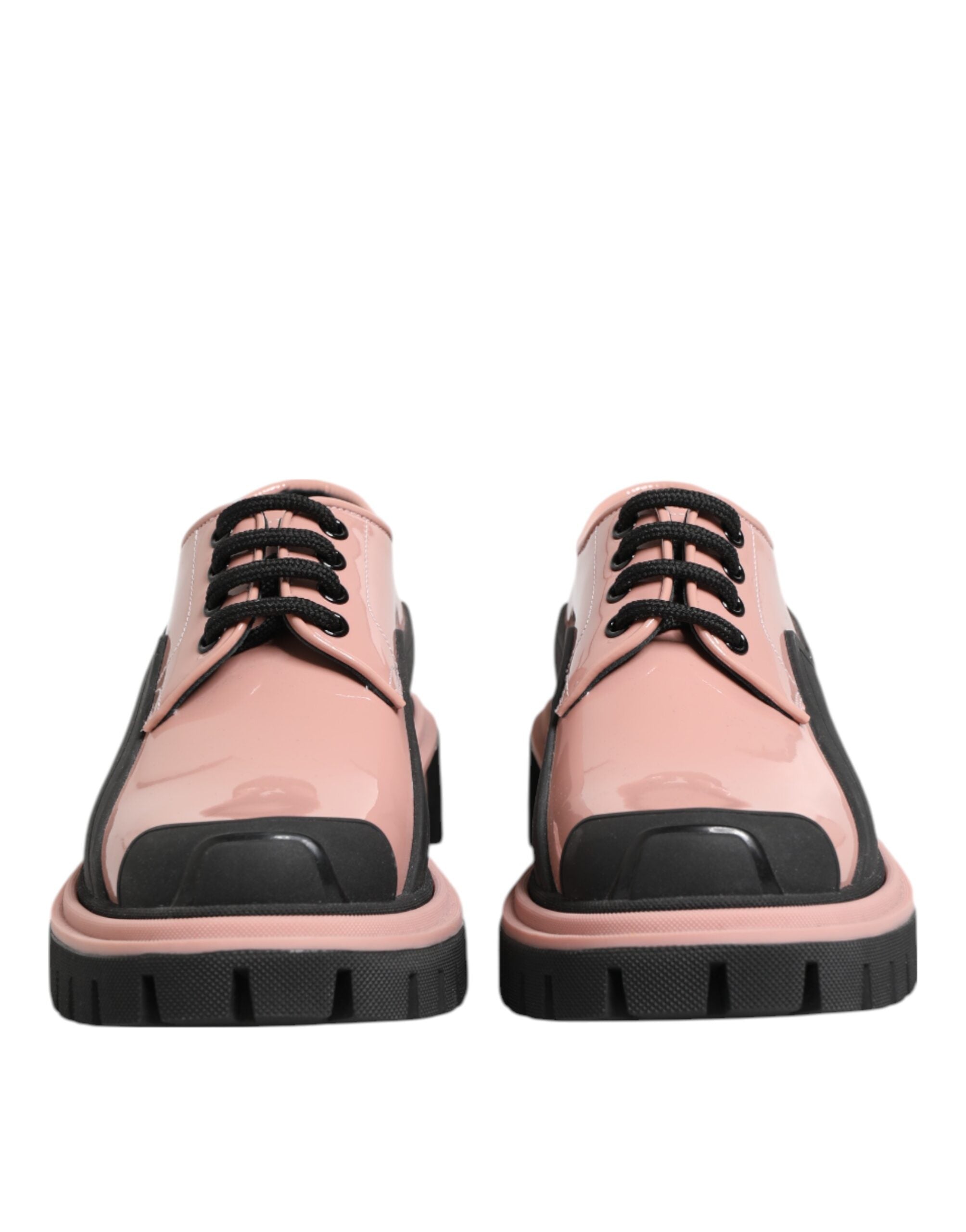 Dolce & Gabbana Leichte puderrosa schwarze Leder Schnürschuhe-3
