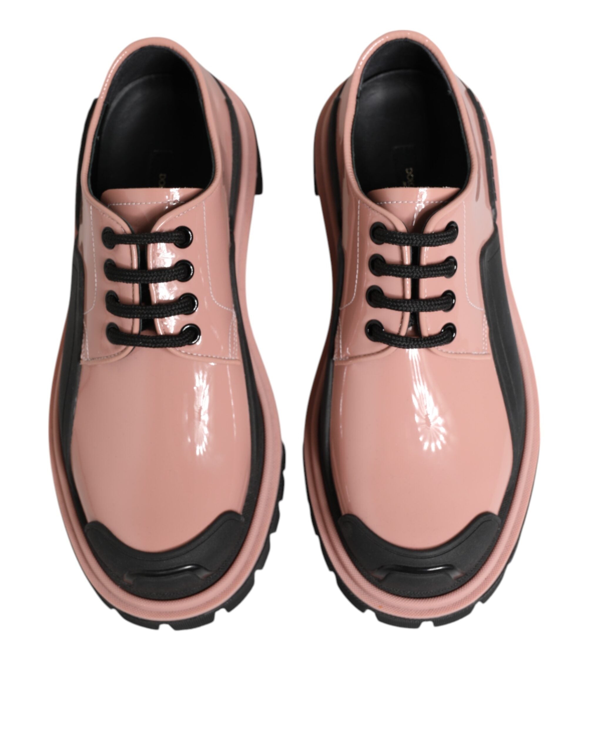 Dolce & Gabbana Leichte puderrosa schwarze Leder Schnürschuhe-4