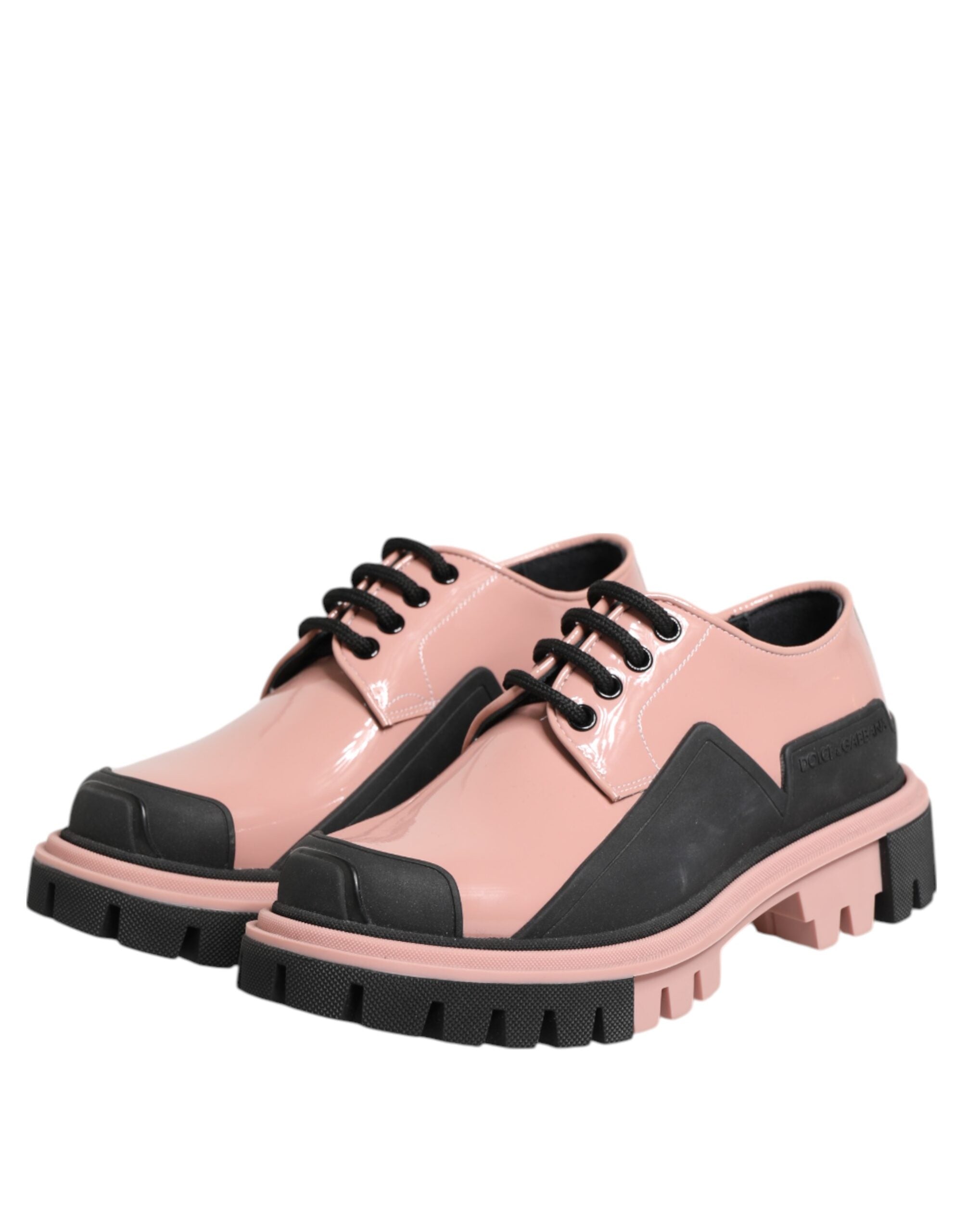 Dolce & Gabbana Leichte puderrosa schwarze Leder Schnürschuhe-5