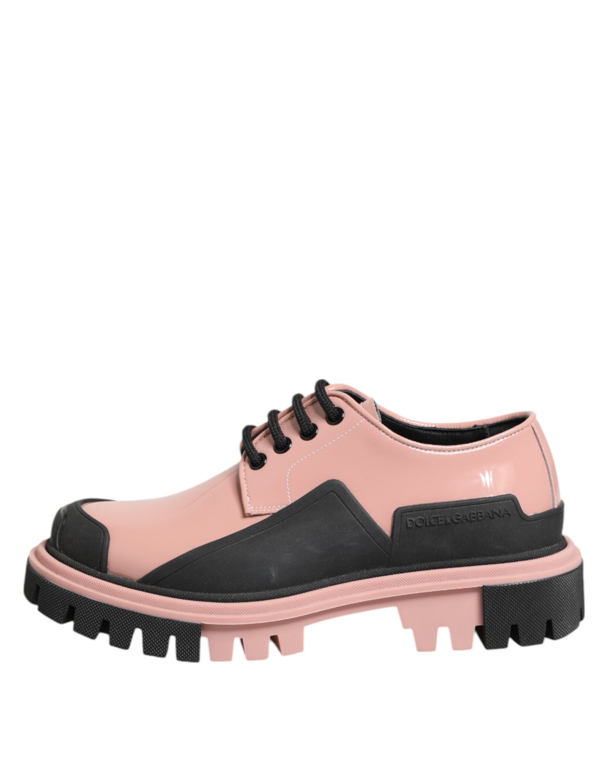Dolce & Gabbana Leichte puderrosa schwarze Leder Schnürschuhe-7