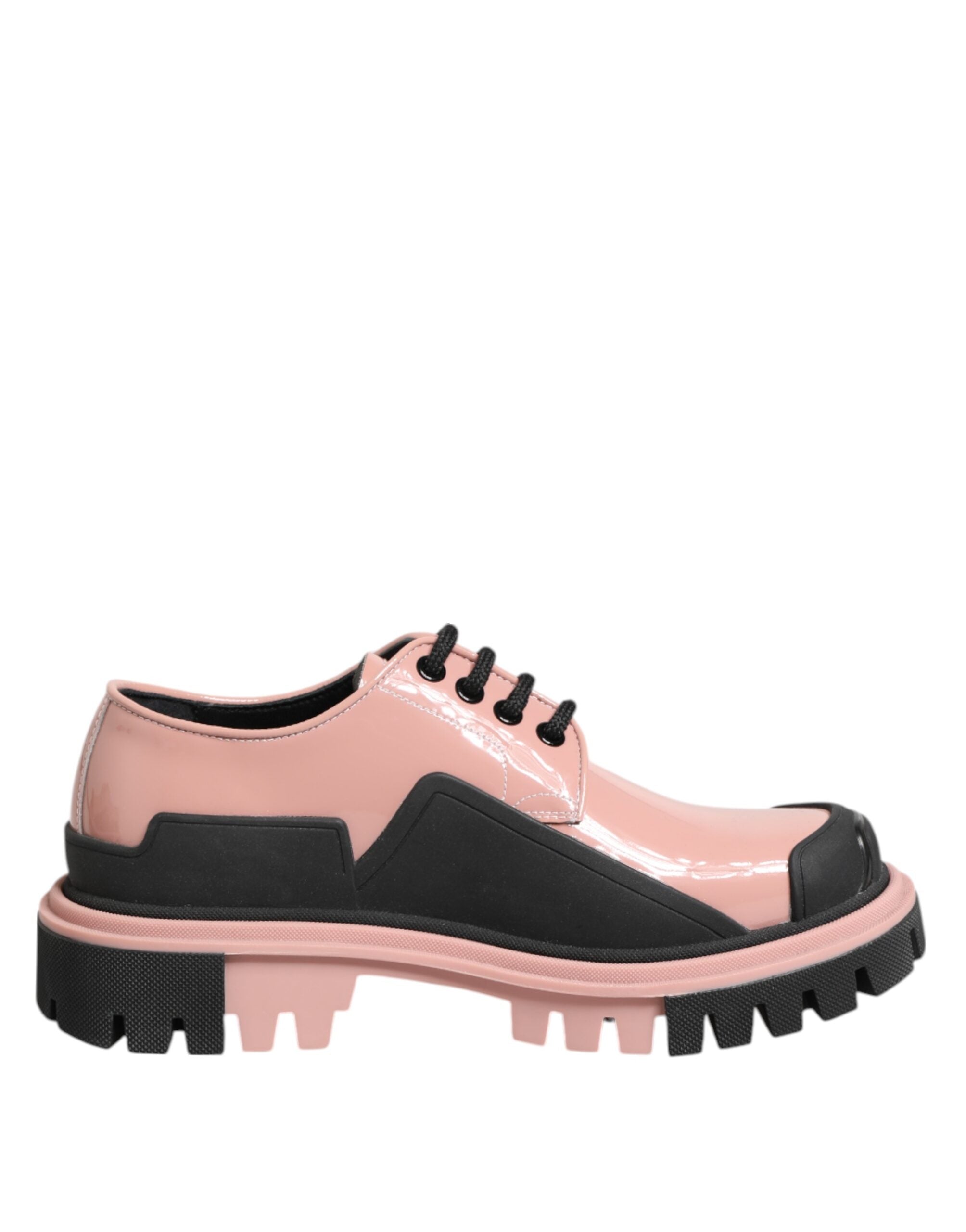Dolce & Gabbana Leichte puderrosa schwarze Leder Schnürschuhe-1