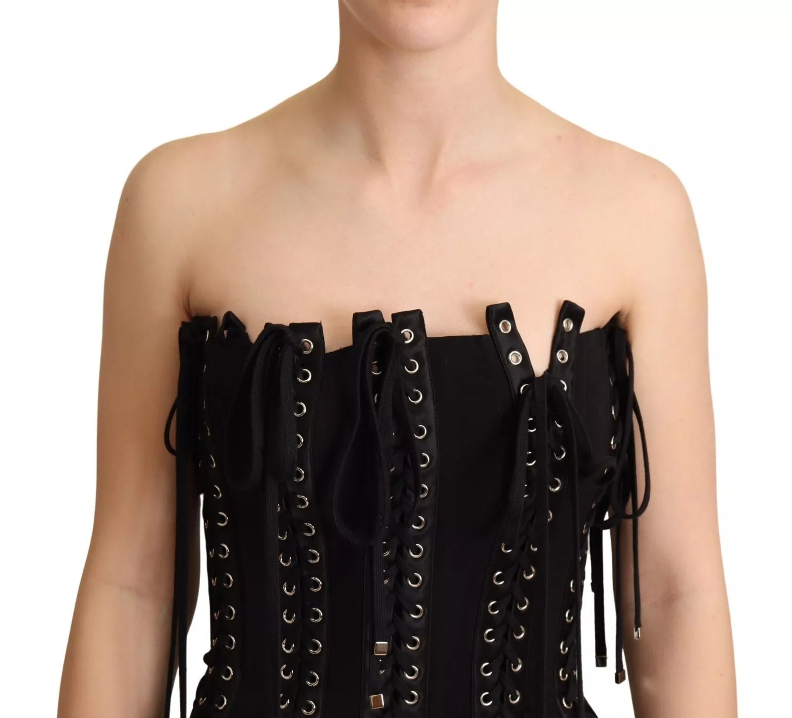 Dolce & Gabbana Black sleeveless bodycon dress in cady with lace-4