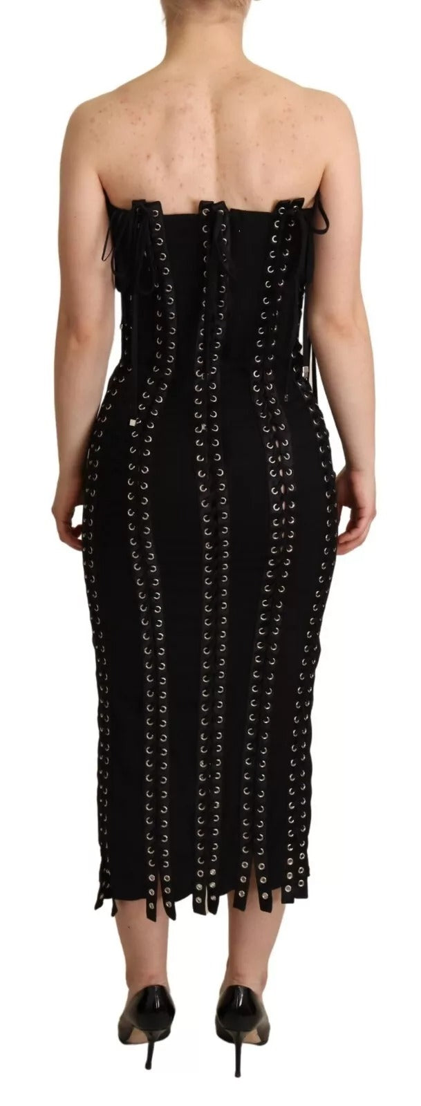 Dolce & Gabbana Black sleeveless bodycon dress in cady with lace-3