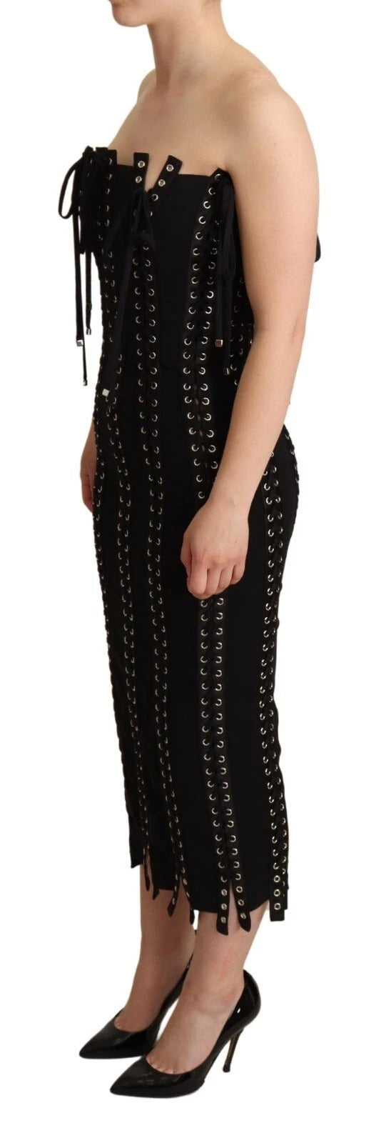 Dolce & Gabbana Black sleeveless bodycon dress in cady with lace-2