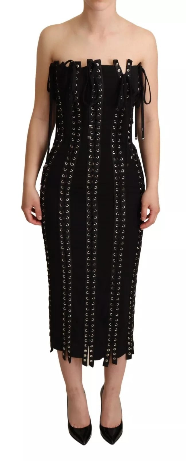 Dolce & Gabbana Black sleeveless bodycon dress in cady with lace