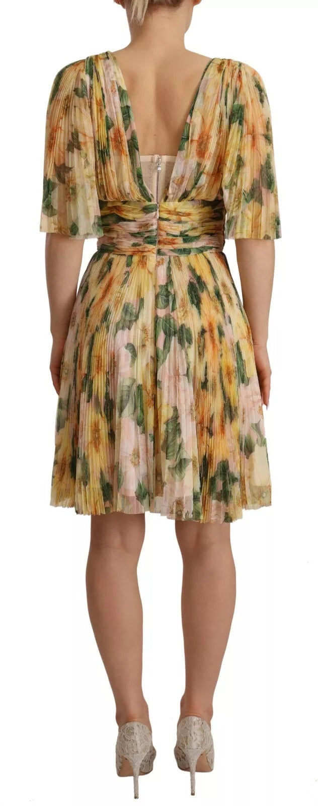 Dolce & Gabbana yellow maxi dress with floral print and pleats-2