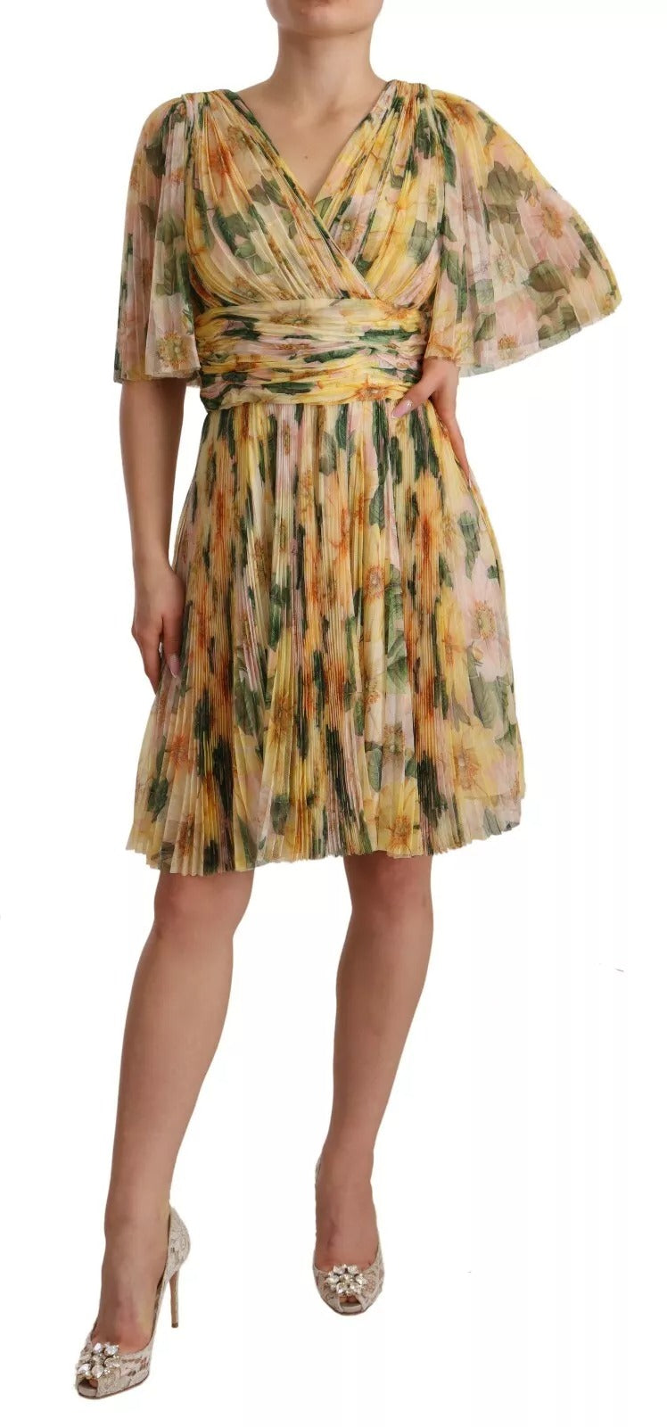 Dolce & Gabbana yellow maxi dress with floral print and pleats-3