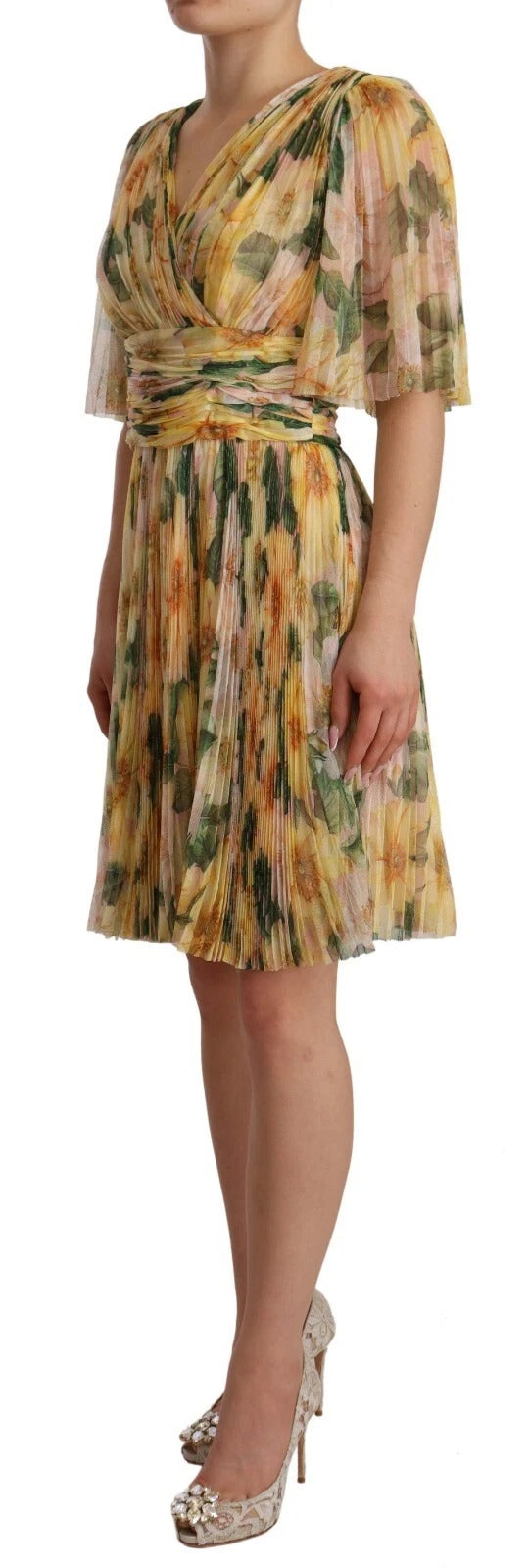 Dolce & Gabbana yellow maxi dress with floral print and pleats-4