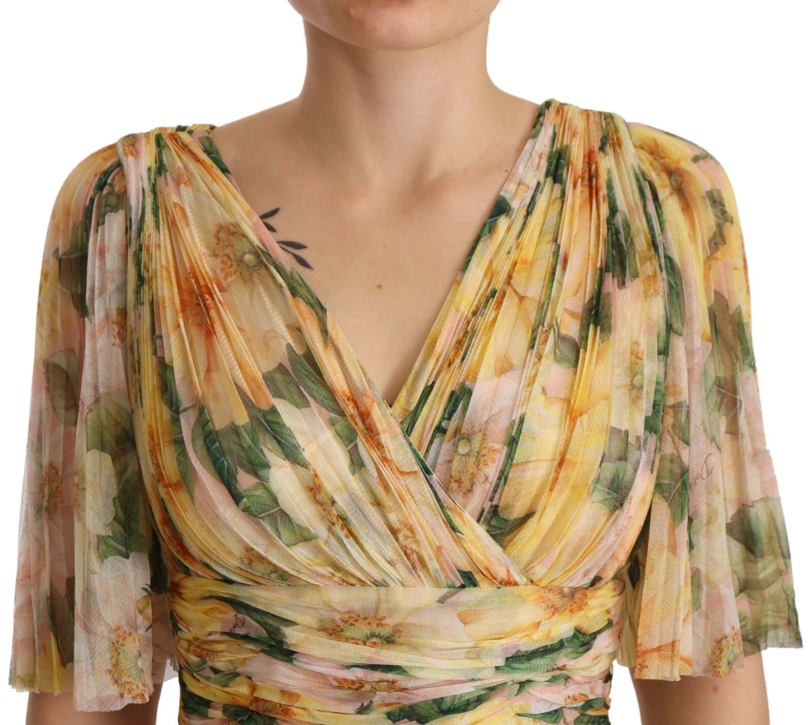 Dolce & Gabbana yellow maxi dress with floral print and pleats-5