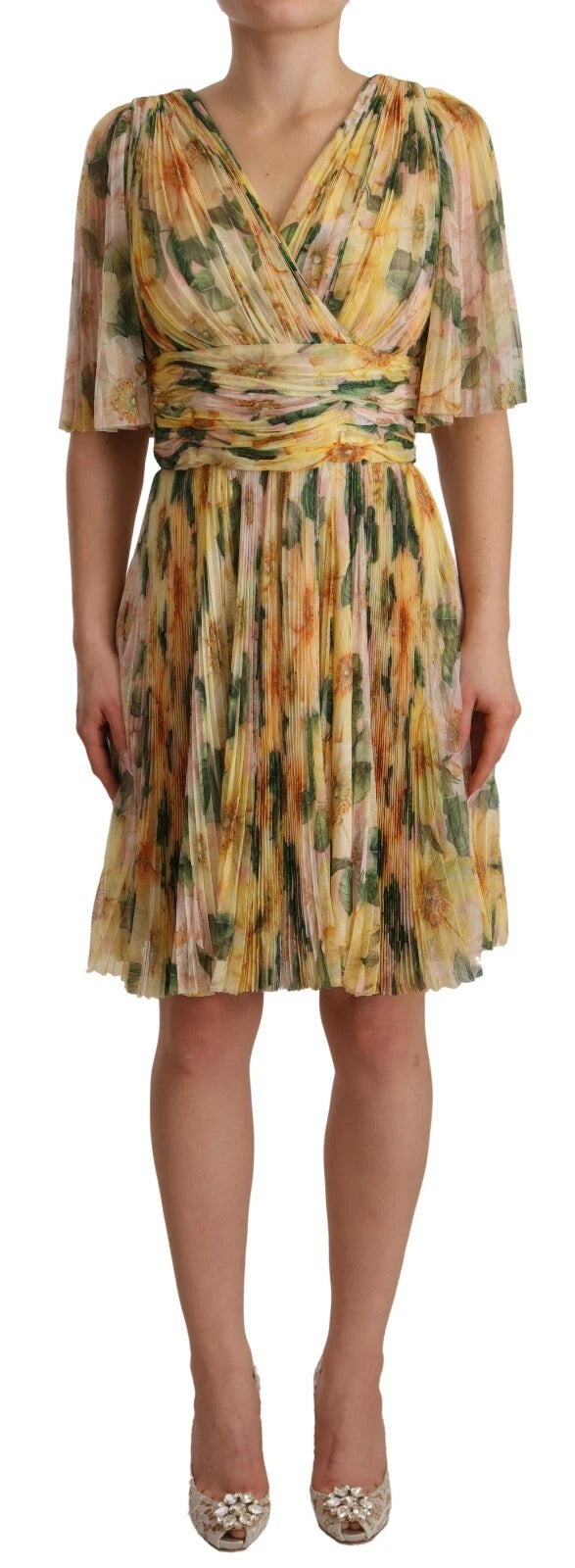 Dolce & Gabbana yellow maxi dress with floral print and pleats-1