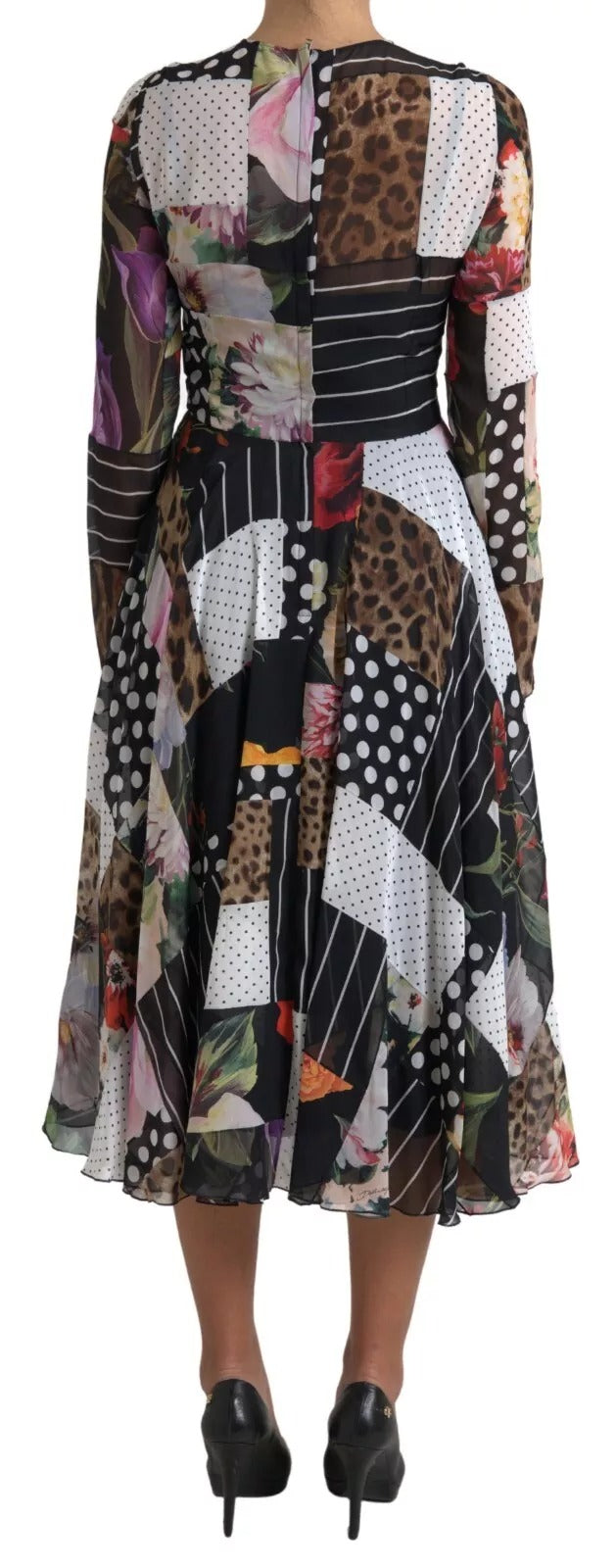 Vestido de patchwork multicolor con estampado de leopardo de Dolce & Gabbana-5
