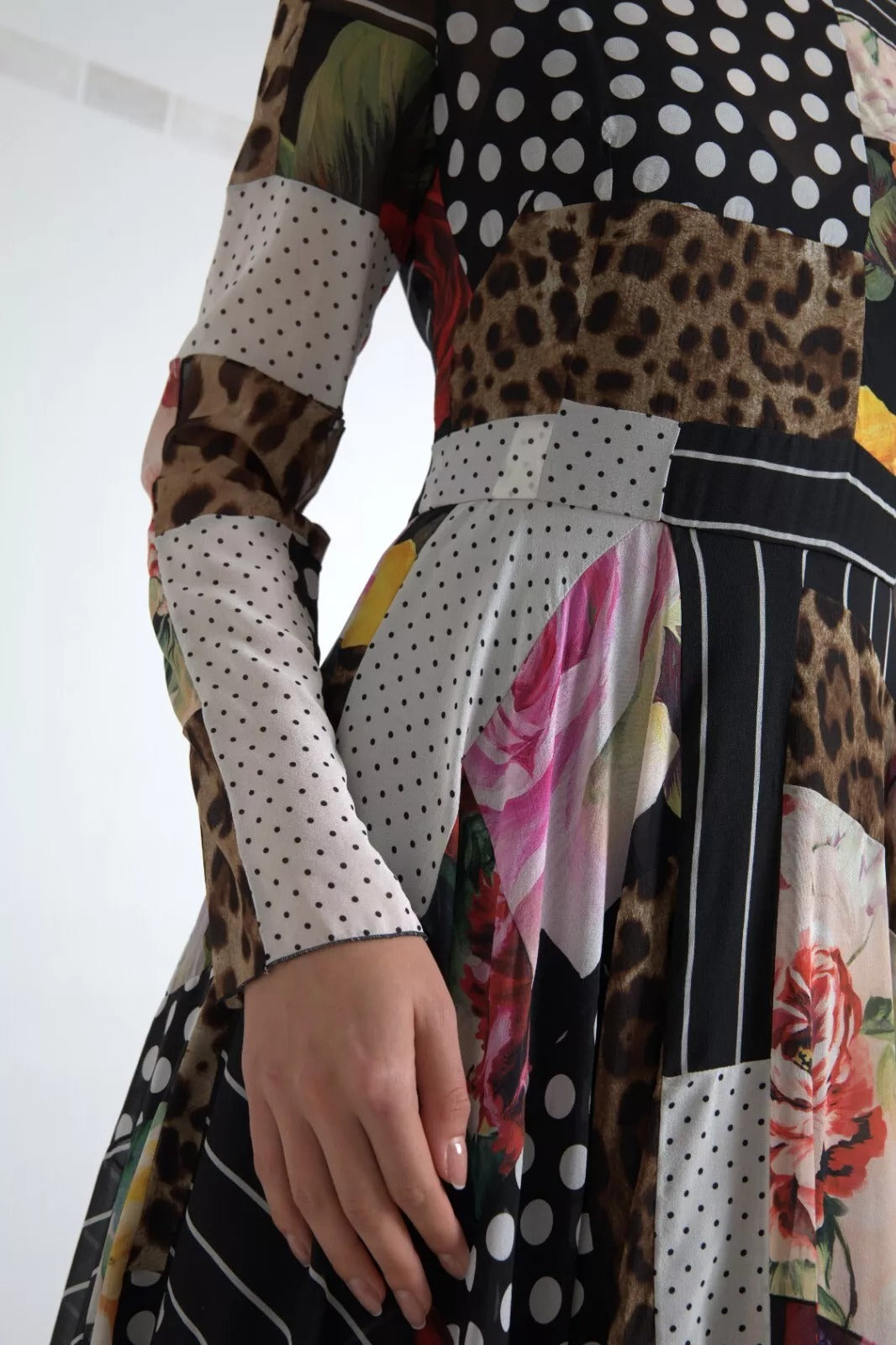 Vestido de patchwork multicolor con estampado de leopardo de Dolce & Gabbana-6